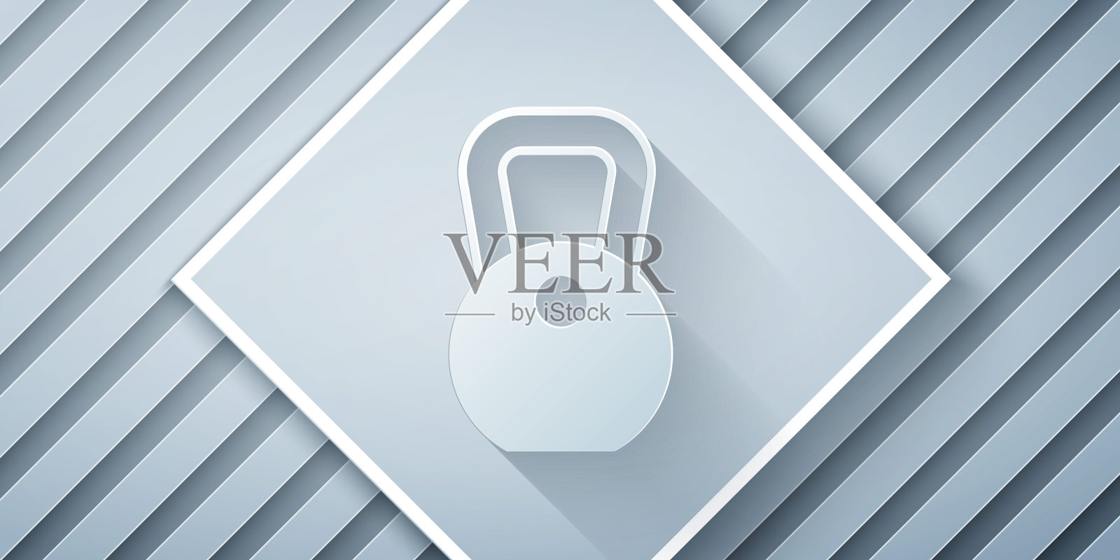 剪纸重量图标孤立的灰色背景。公斤重量块，用于举重和秤。质量的象征。纸艺风格。向量插画图片素材