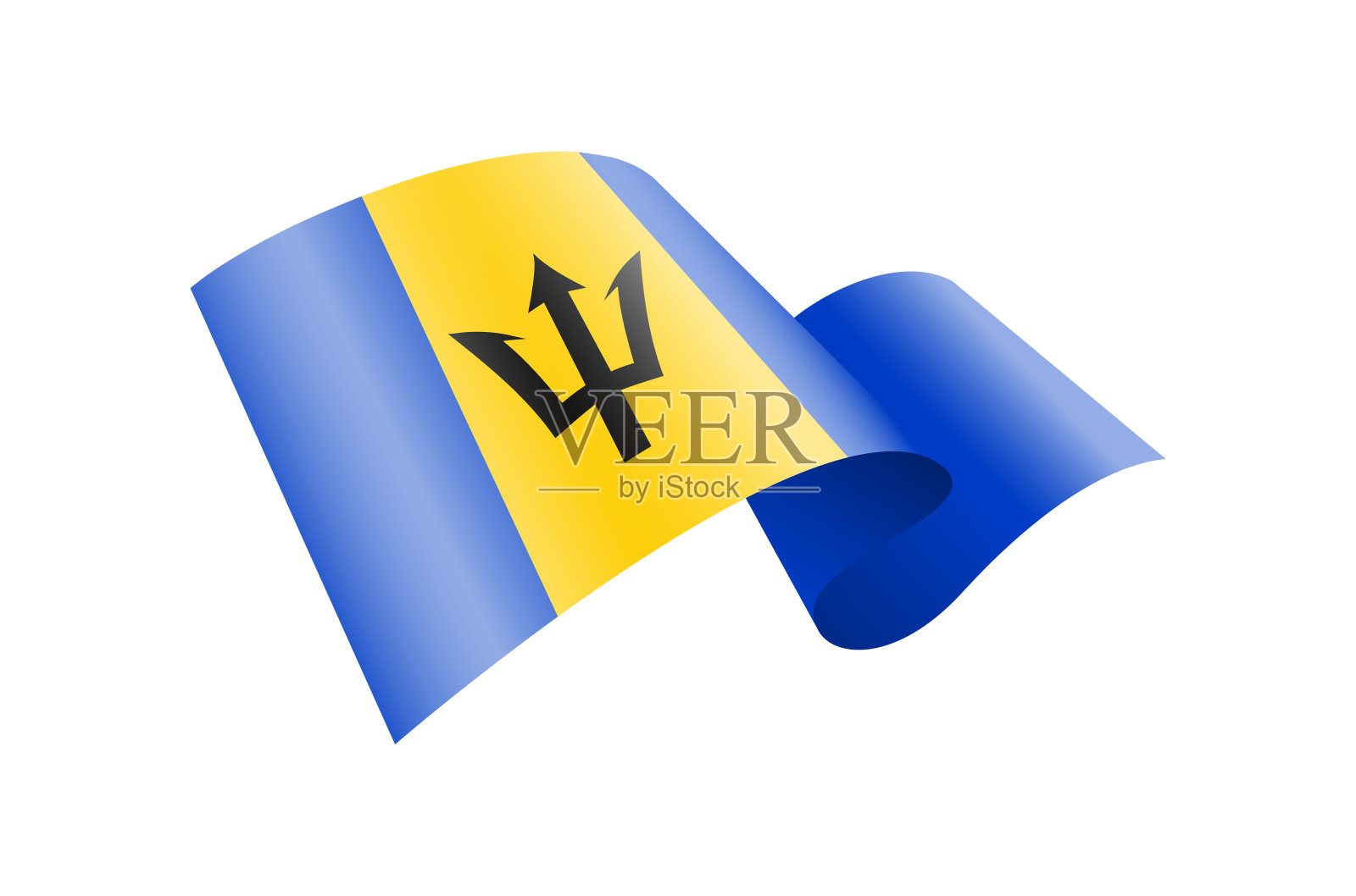 挥舞着巴巴多斯国旗。白底国旗。插画图片素材