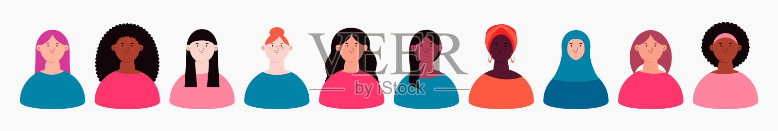 美丽多样的女人，女孩集，孤立插画图片素材