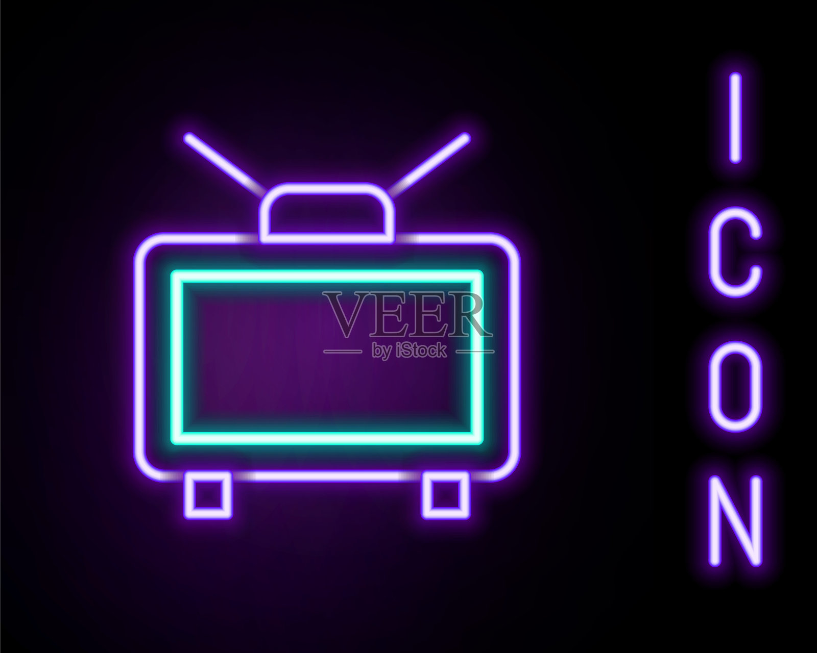 发光的霓虹灯线足球足球比赛在电视图标孤立的黑色背景。足球在线概念。色彩缤纷的轮廓概念。向量插画图片素材