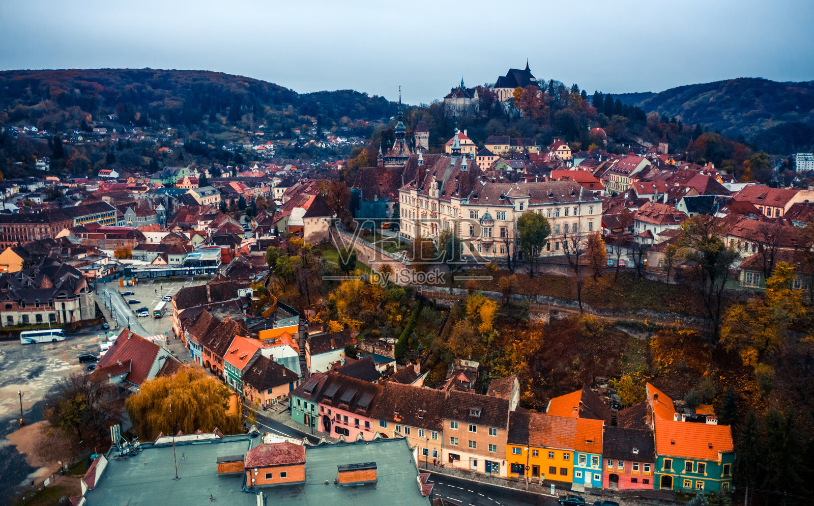 锡吉什瓦拉鸟瞰图照片摄影图片
