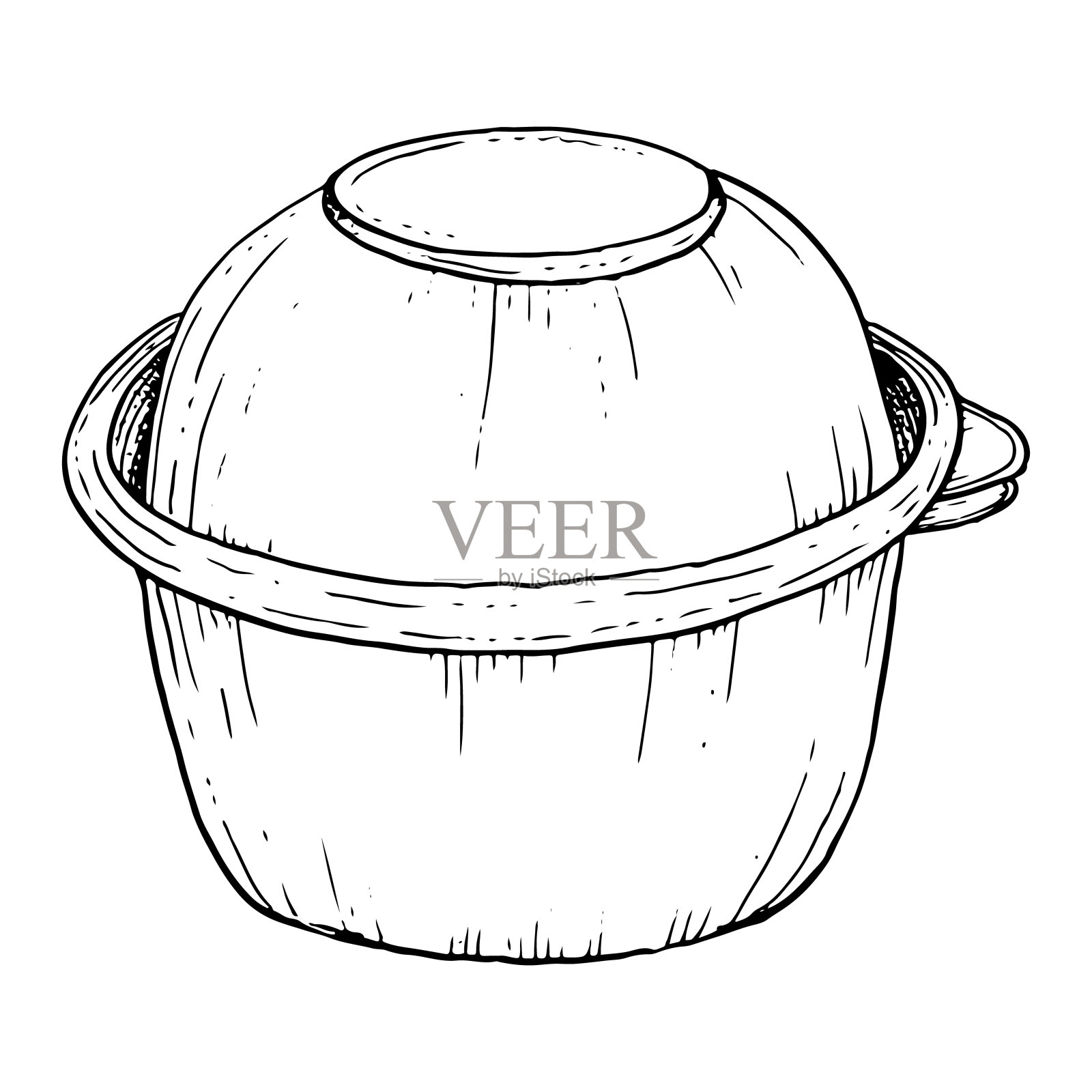 矢量塑料盒甜甜圈或糕点黑色和白色的插图。空透明一次性容器模板外卖食品，生态问题设计插画图片素材