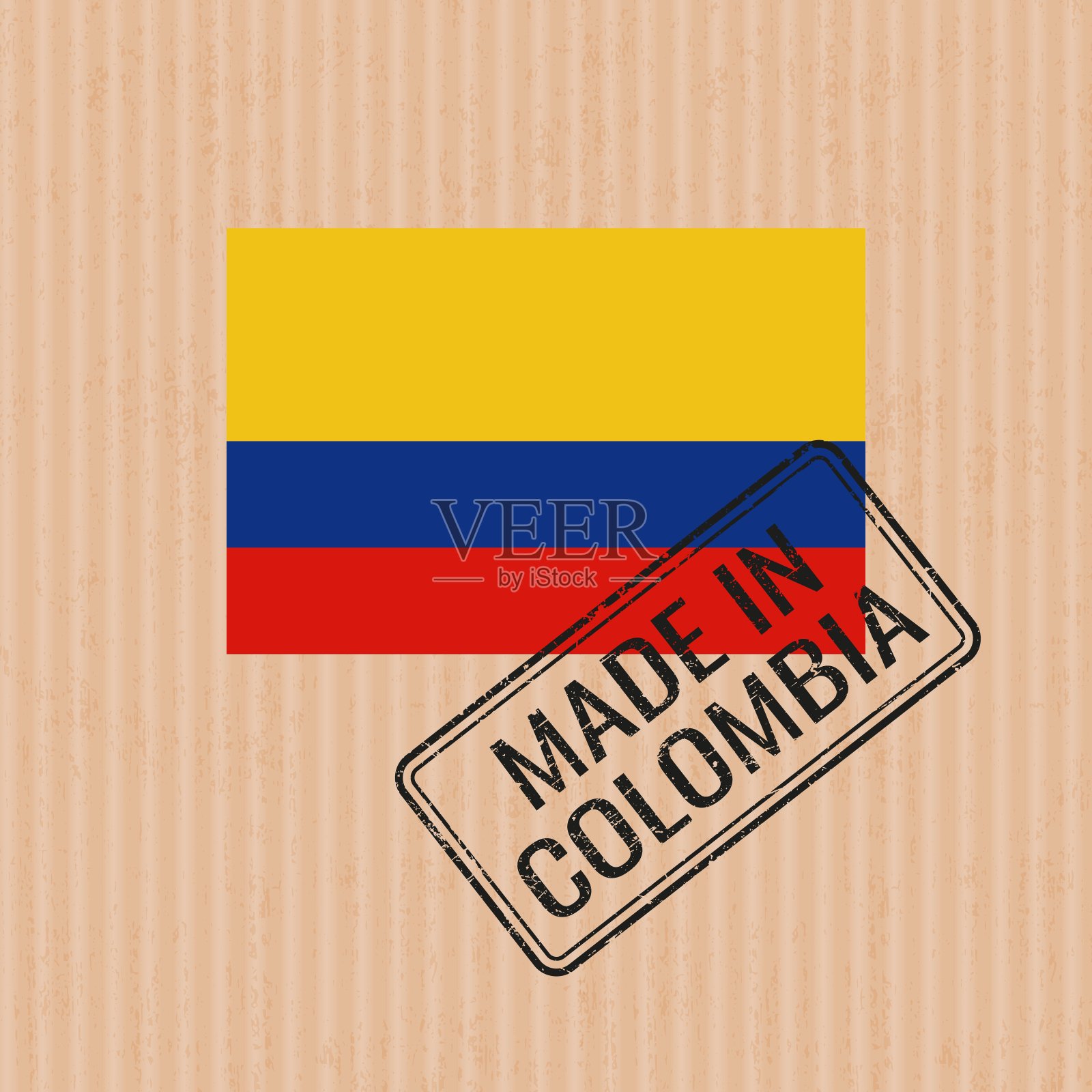 哥伦比亚制造徽章矢量。哥伦比亚国旗贴纸。油墨印章隔离在纸张背景上。插画图片素材