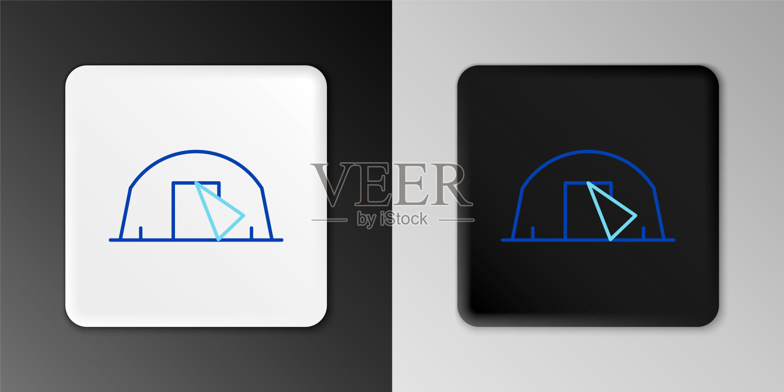 线游客帐篷图标孤立的灰色背景。露营的象征。色彩缤纷的轮廓概念。向量插画图片素材