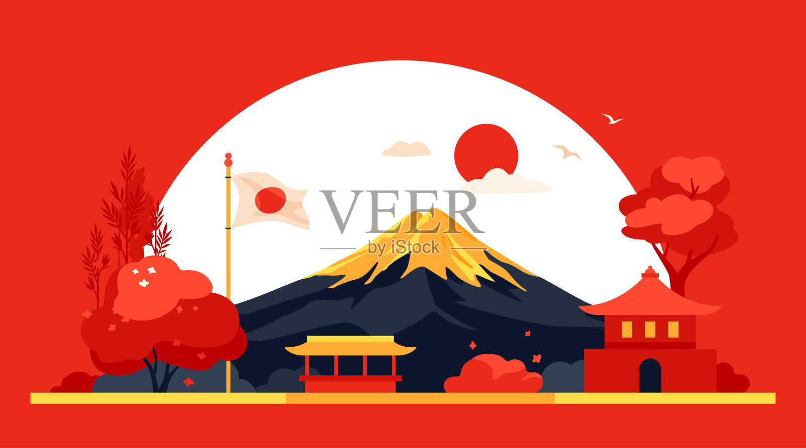 富士山在日出-现代彩色矢量插图插画图片素材