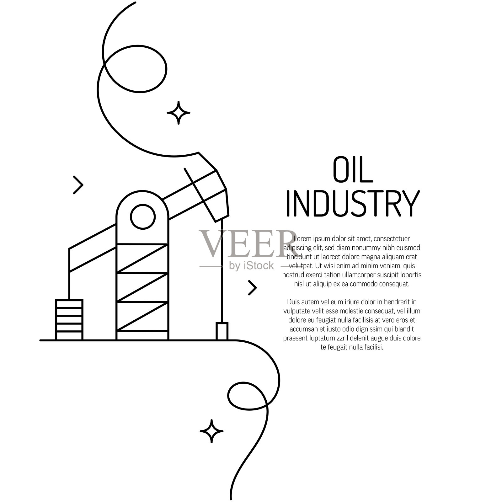连续线条绘制石油工业图标。手绘符号矢量插图。插画图片素材