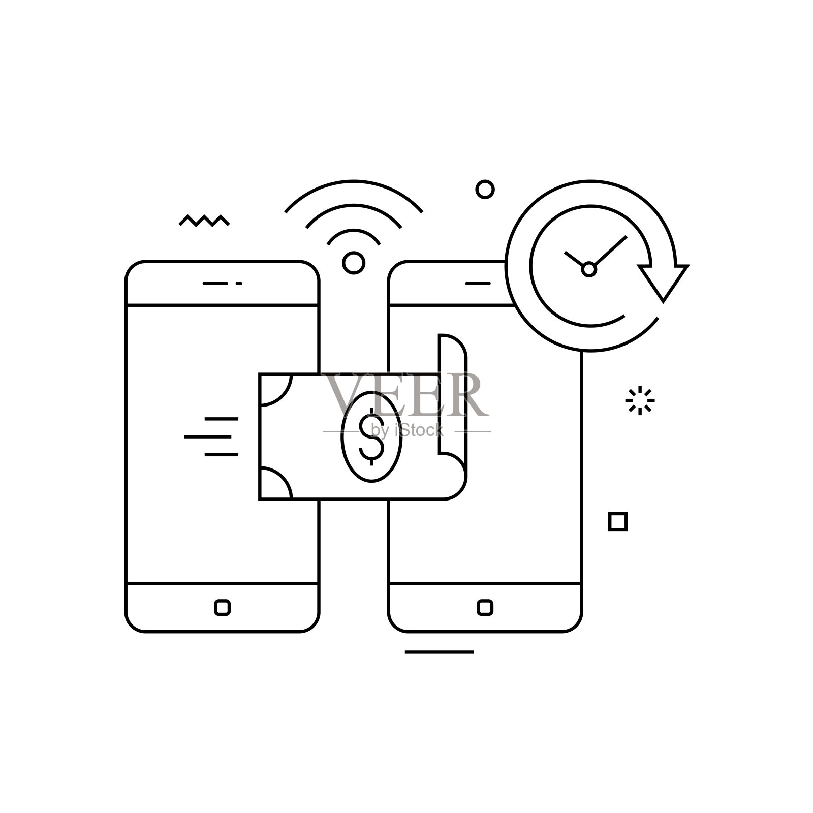 移动货币转移相关概念矢量图。互联网，在线，24/7，支付，汇款。插画图片素材
