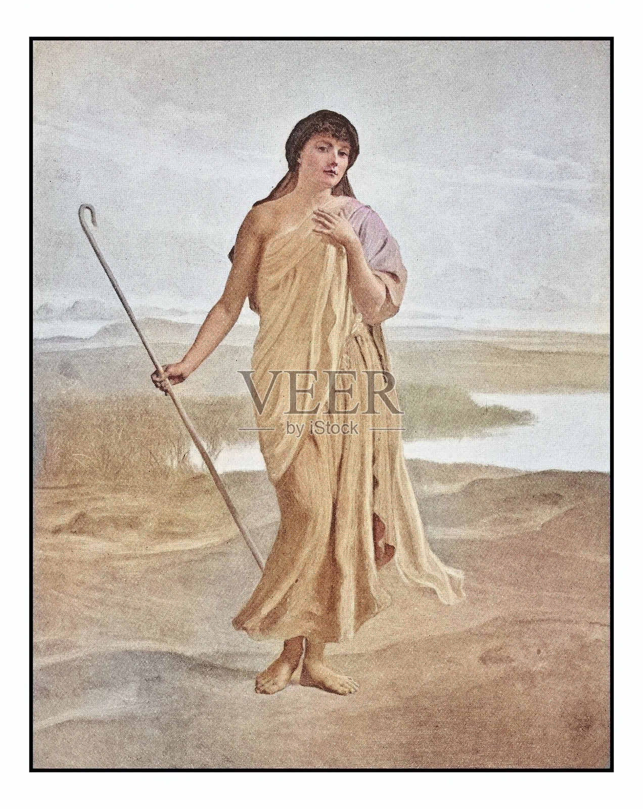 古董照片的绘画:妇女肖像插画图片素材