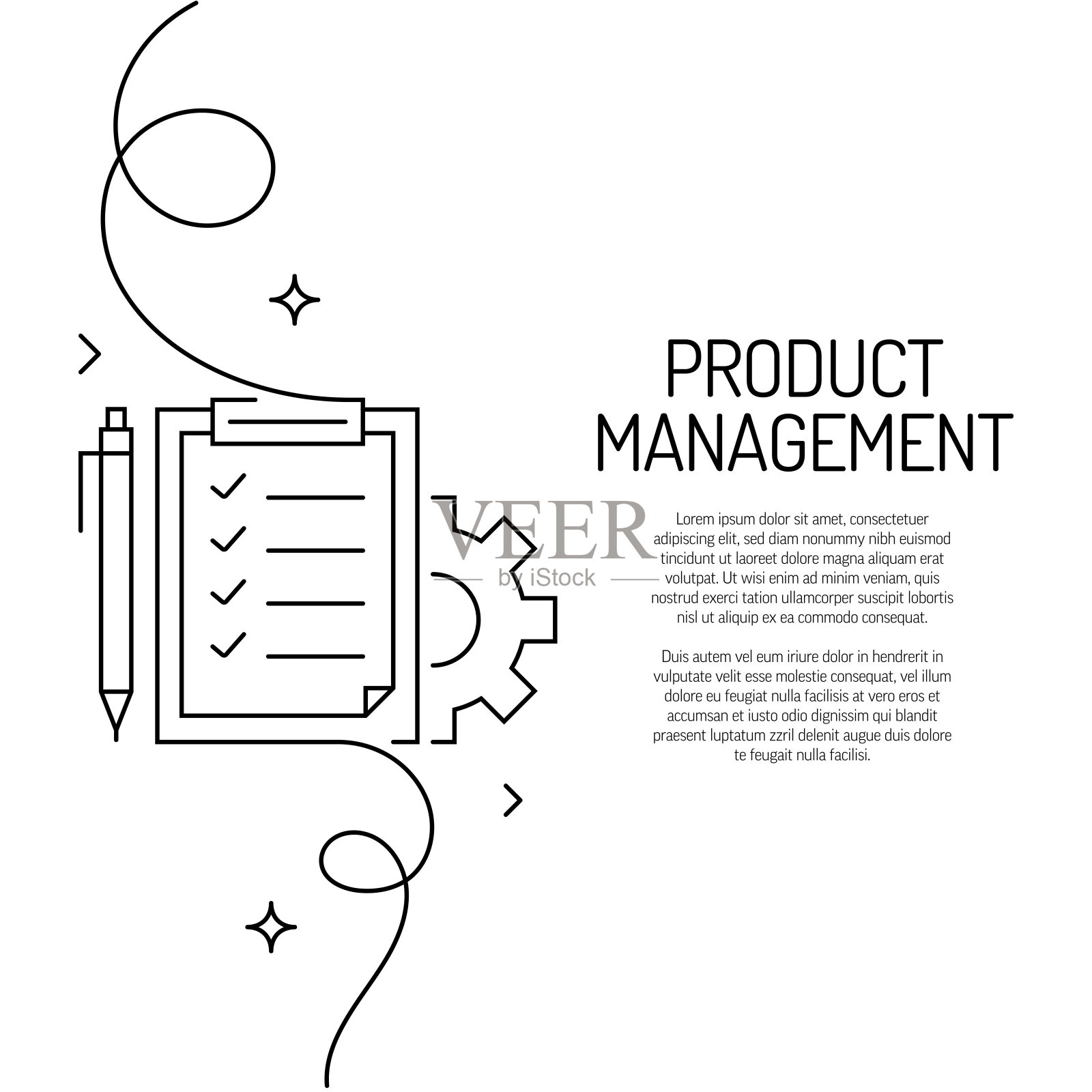 产品管理图标的连续线条绘制。手绘符号矢量插图。插画图片素材