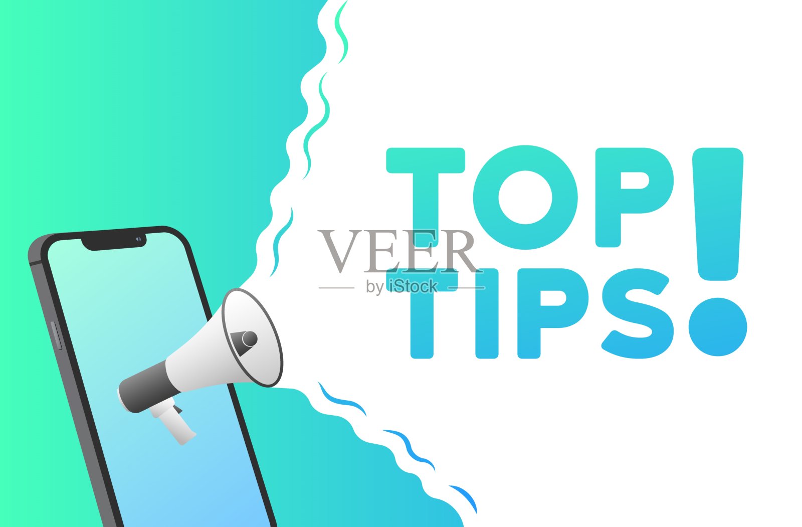 顶级提示标志。平面，绿色，手机屏幕，扩音器发短信，提示牌。矢量图插画图片素材