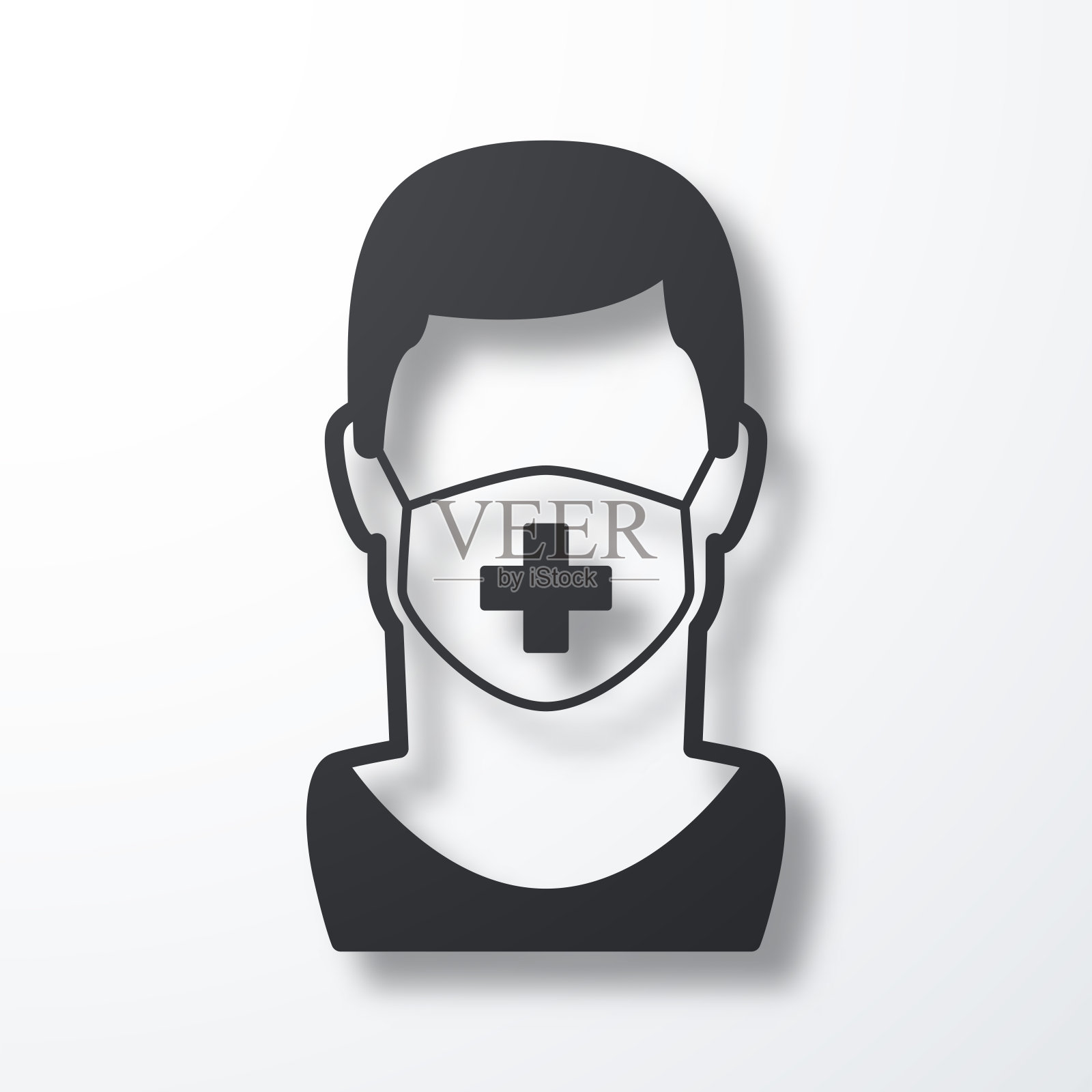 戴医用面罩的男子白色背景上的阴影图标插画图片素材