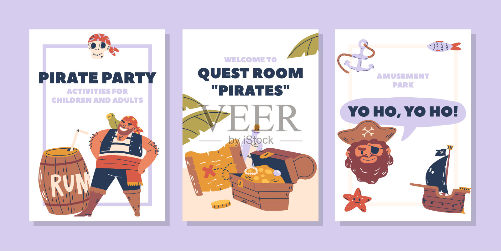 海盗派对和任务室的横幅。加入船员虚张声势的冒险，模板与阻挠议事项目插画图片素材