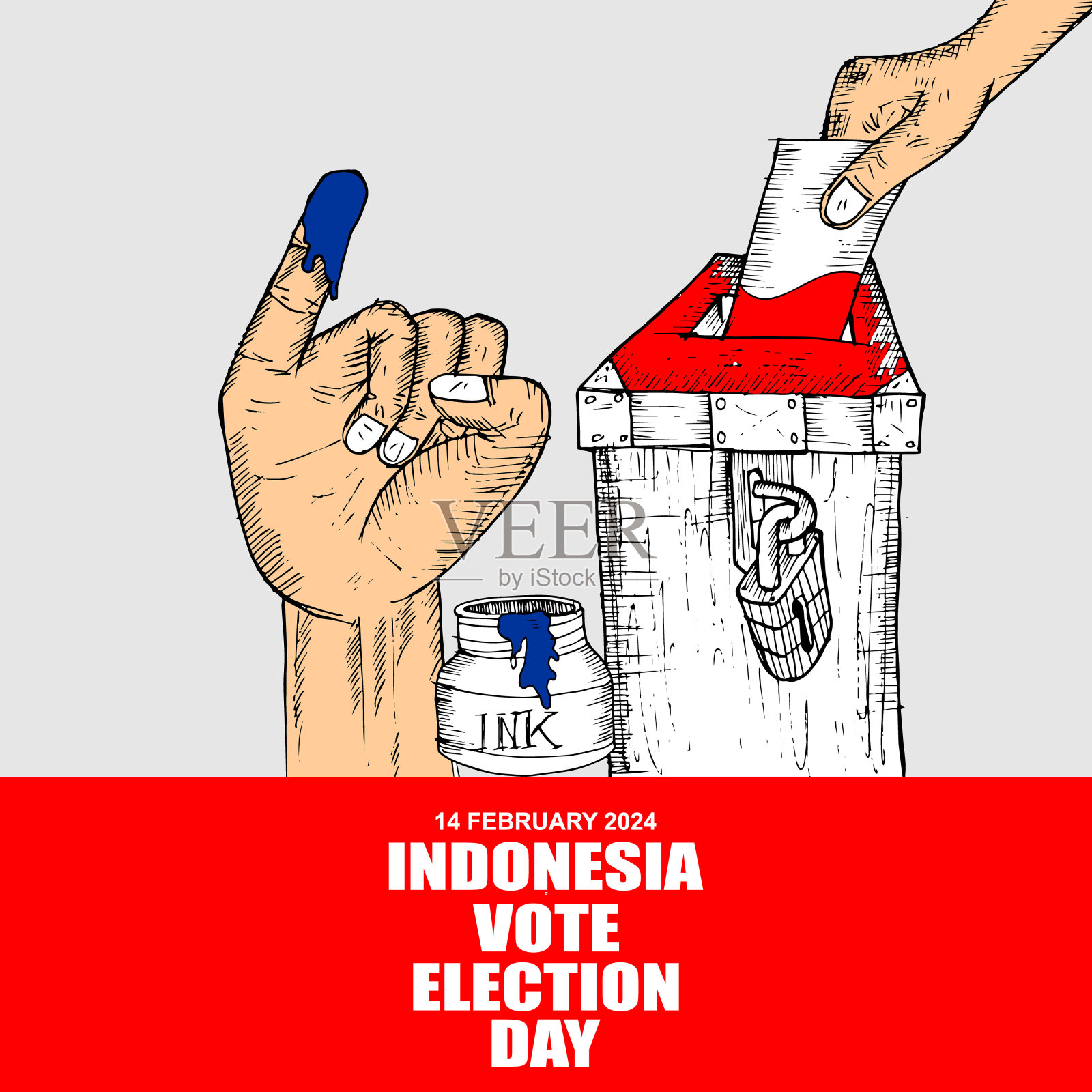 印度尼西亚投票选举日，海报和横幅插画图片素材