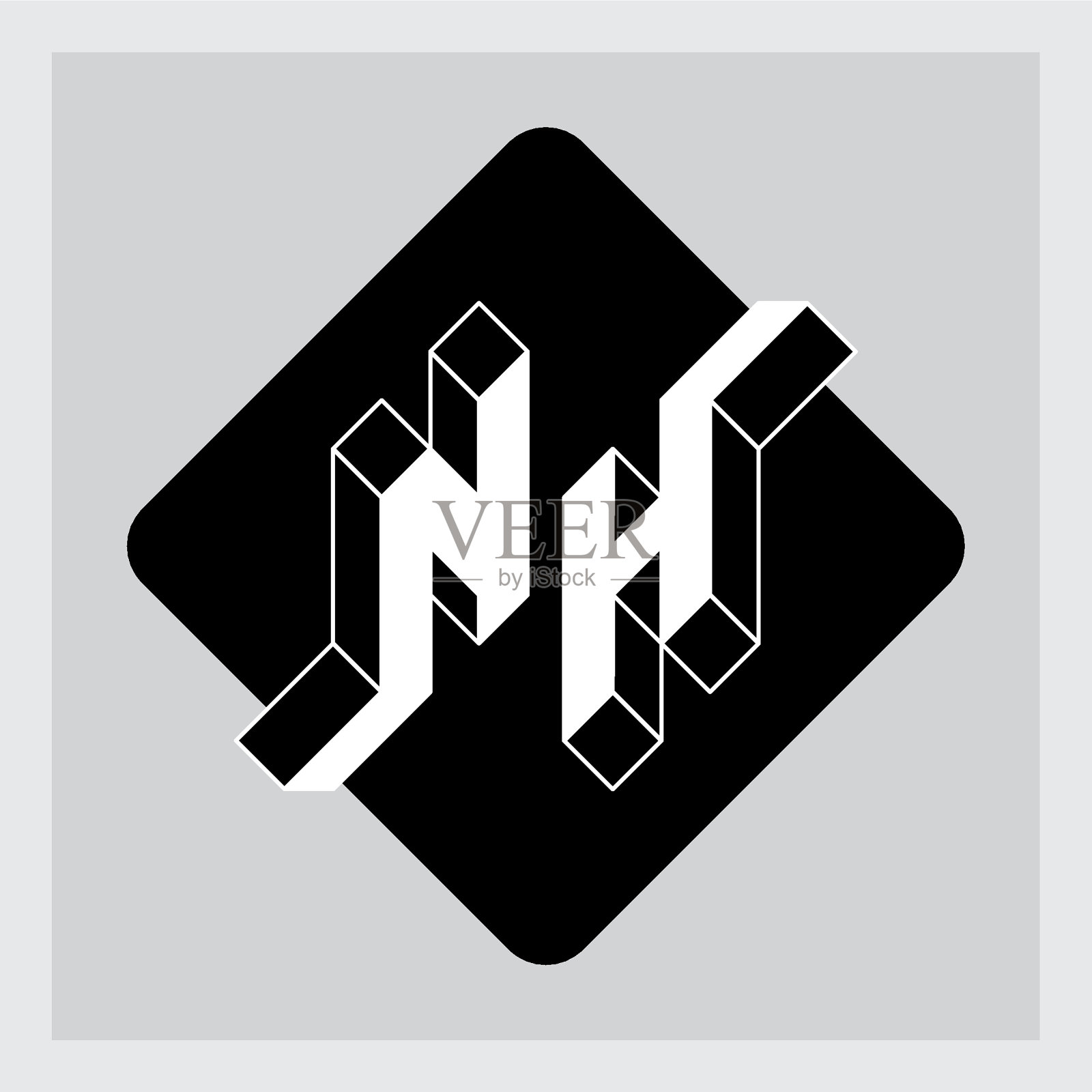 N和H -字母组合。设计等距3d字体。NH -两个字母的代码。菱形衬底上的三维字母。插画图片素材