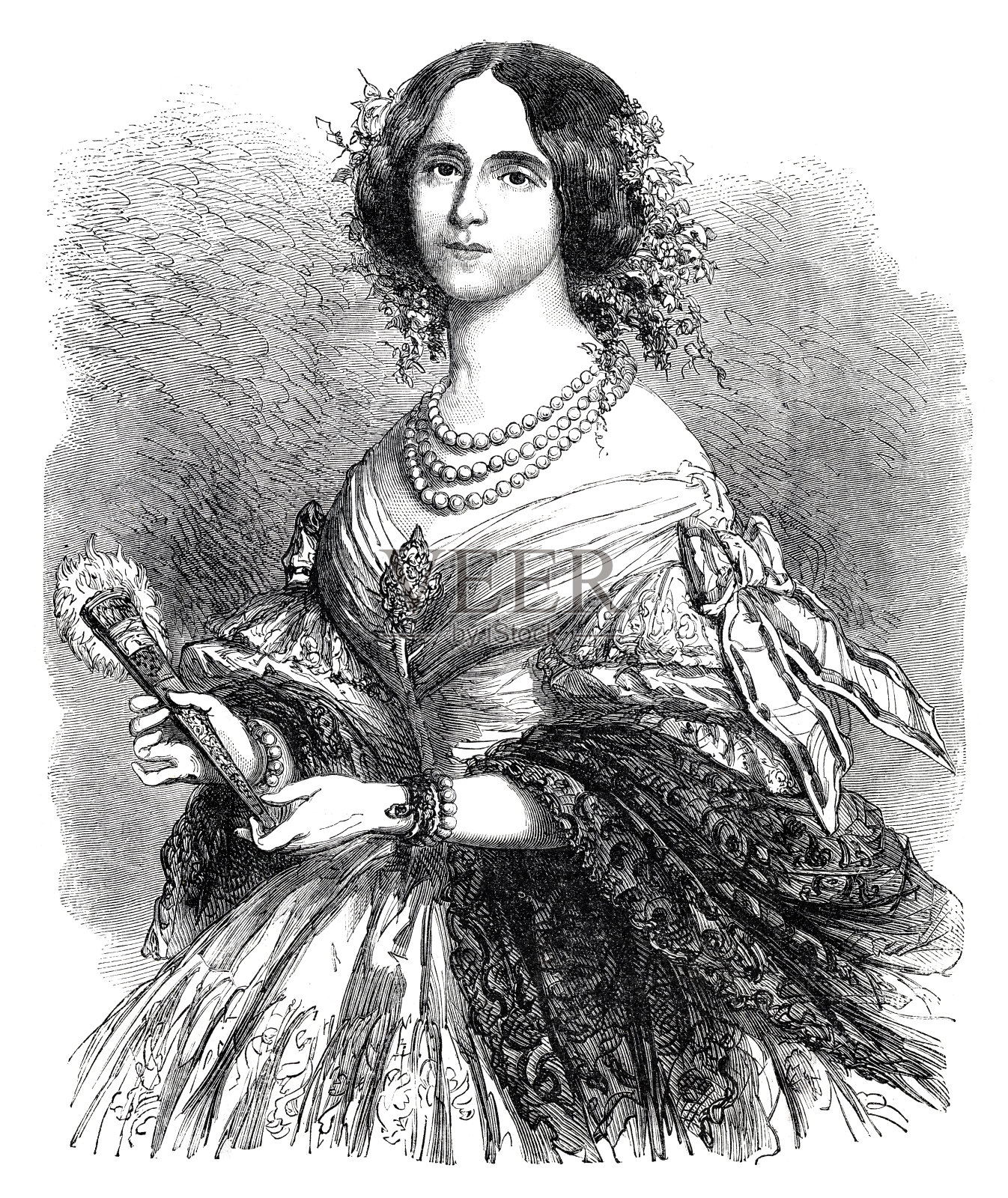 萨克森-魏玛-艾森纳赫的奥古斯塔1861年普鲁士女王肖像插画图片素材