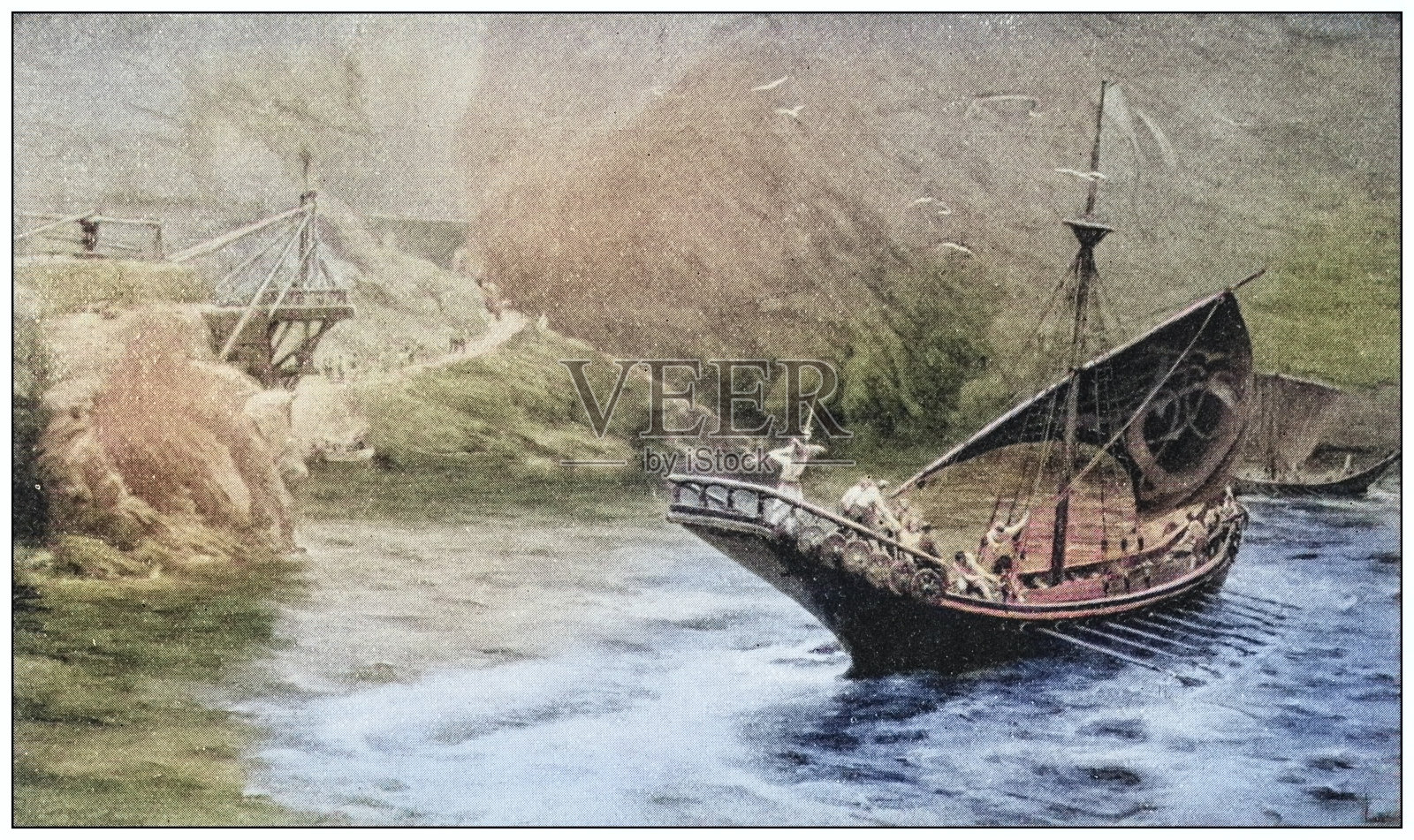 古董画照片:船插画图片素材