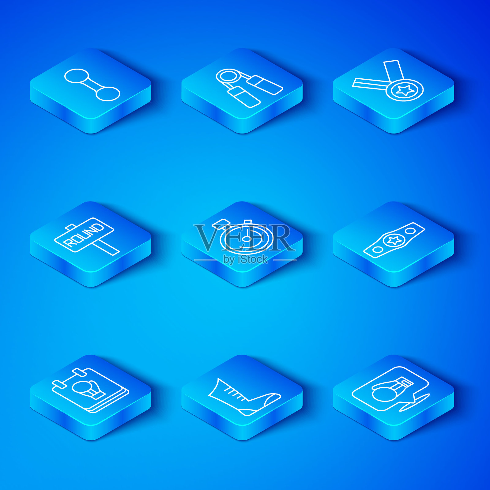 集线拳击手套，秒表，运动拳击鞋，腰带，奖牌，环板，哑铃和图标。向量插画图片素材