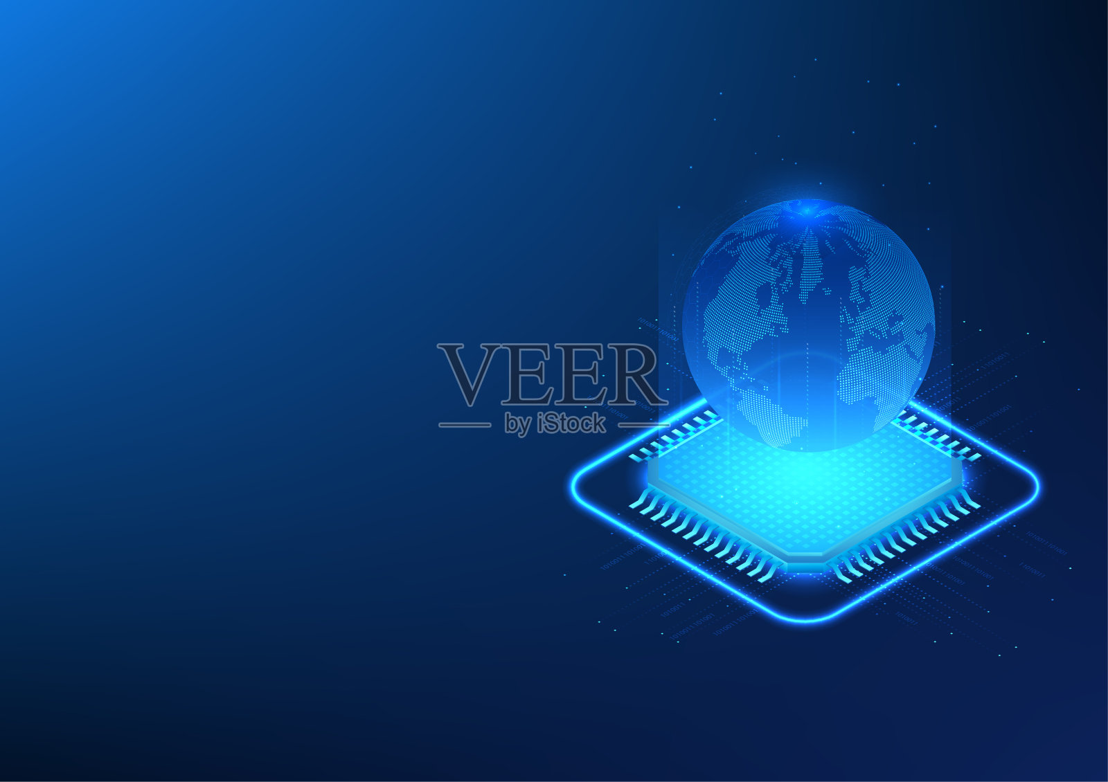 微芯片技术背景与数据传输线以上是世界各地人工智能或AI发展的概念。等温图像，矢量插图插画图片素材