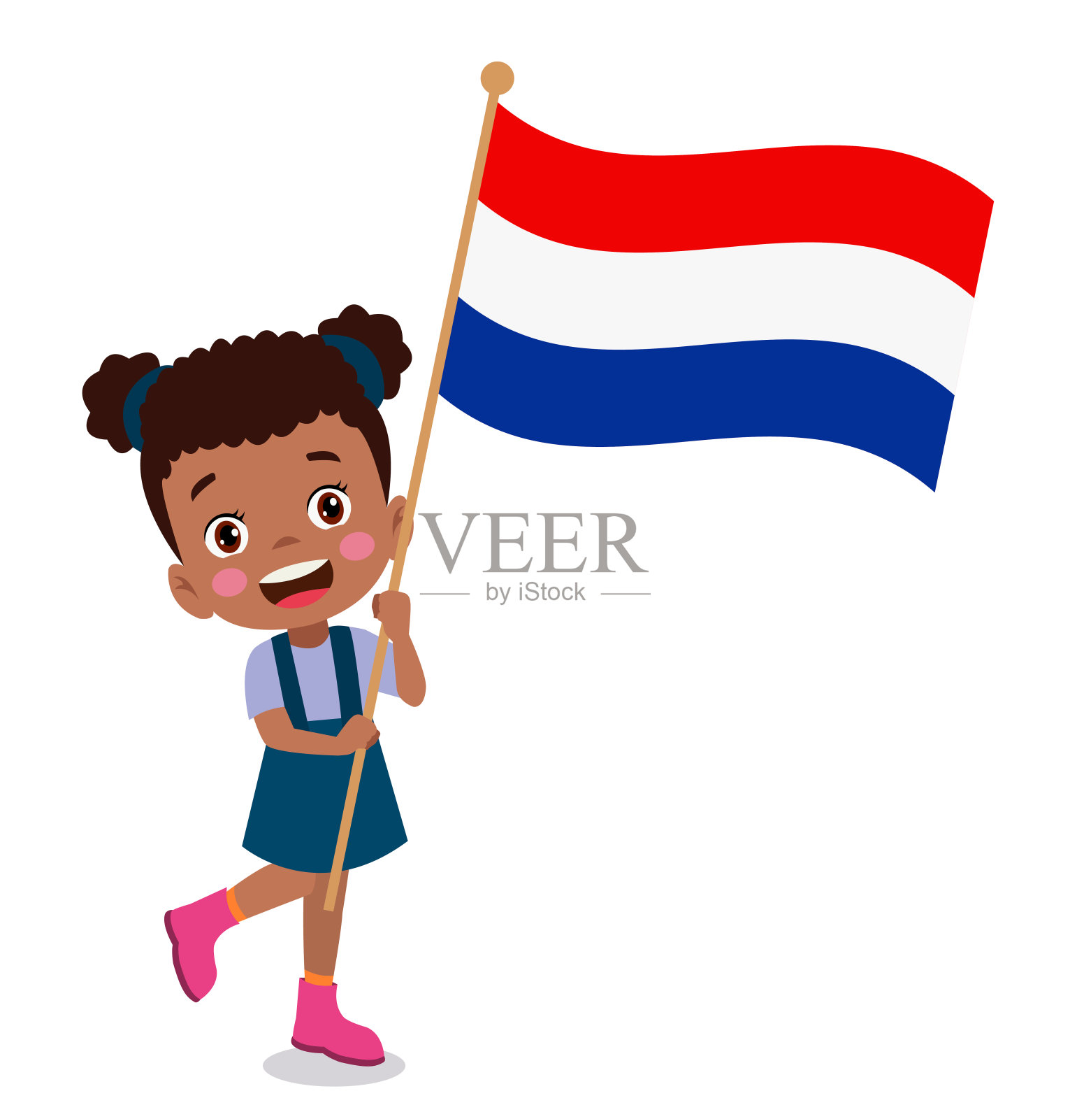 可爱的小男孩举着旗帜插画图片素材