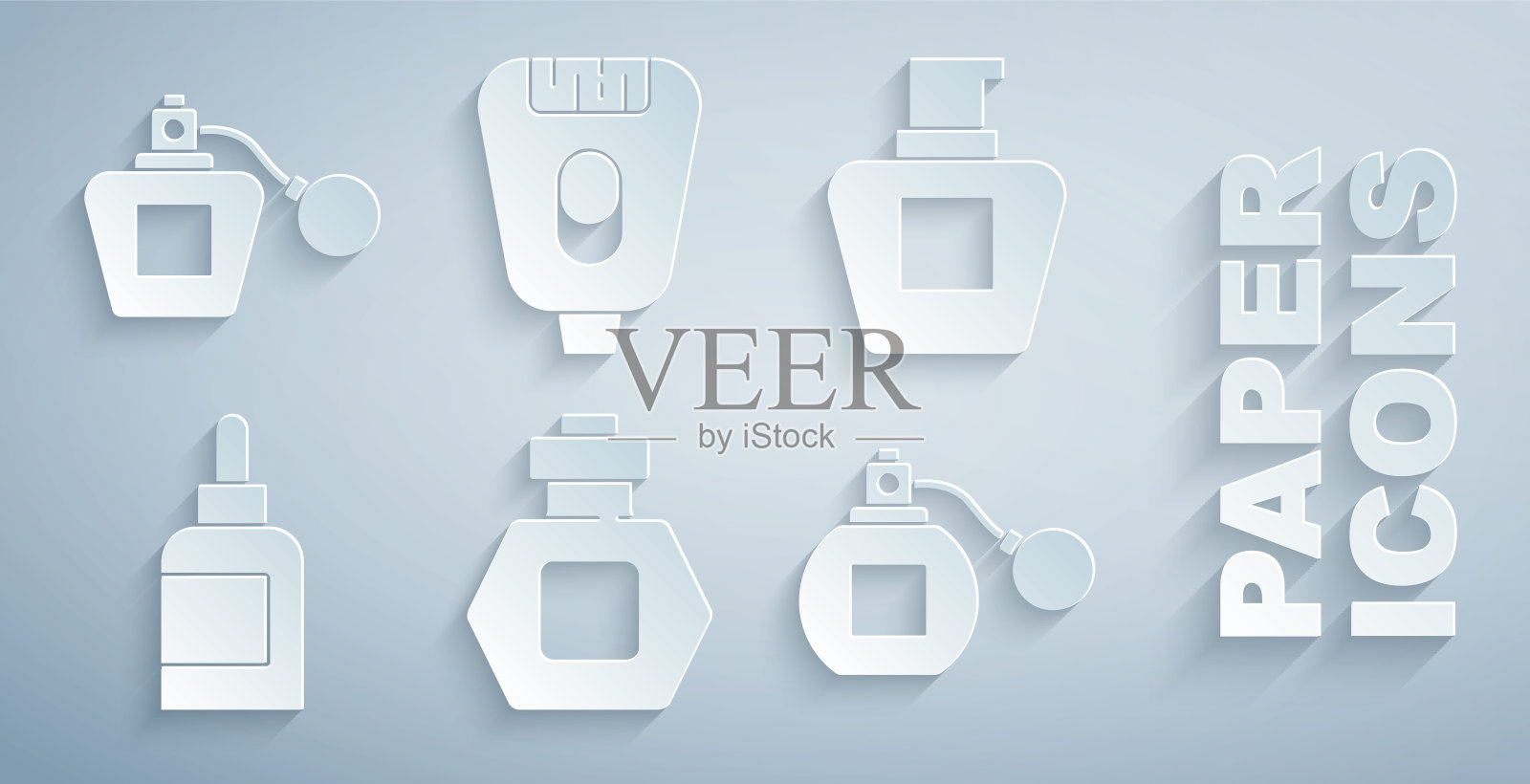 集香水，面霜或乳液化妆品管，脱毛器和图标。向量插画图片素材