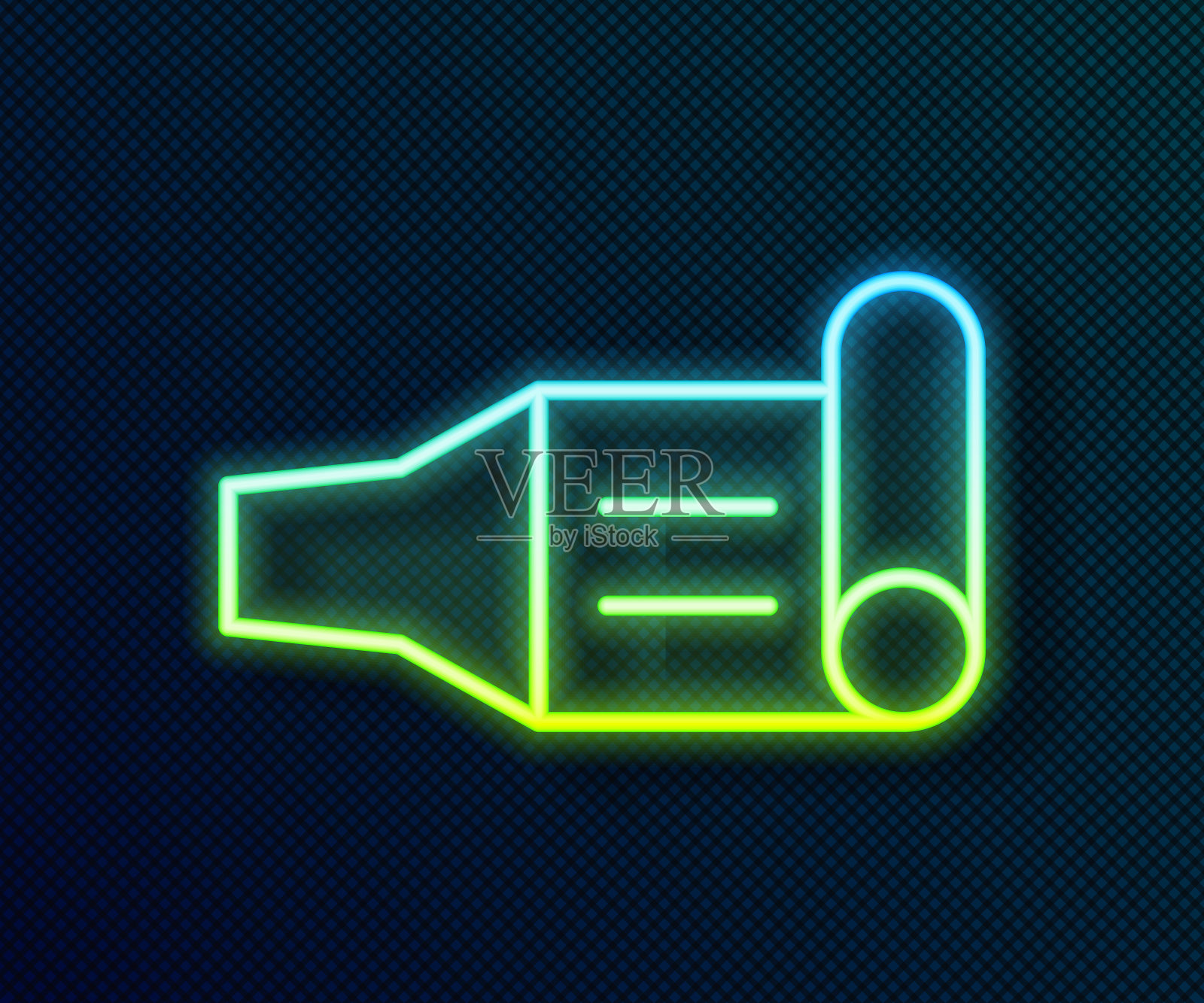 发光的霓虹线生日派对喇叭图标孤立的黑色背景。向量插画图片素材