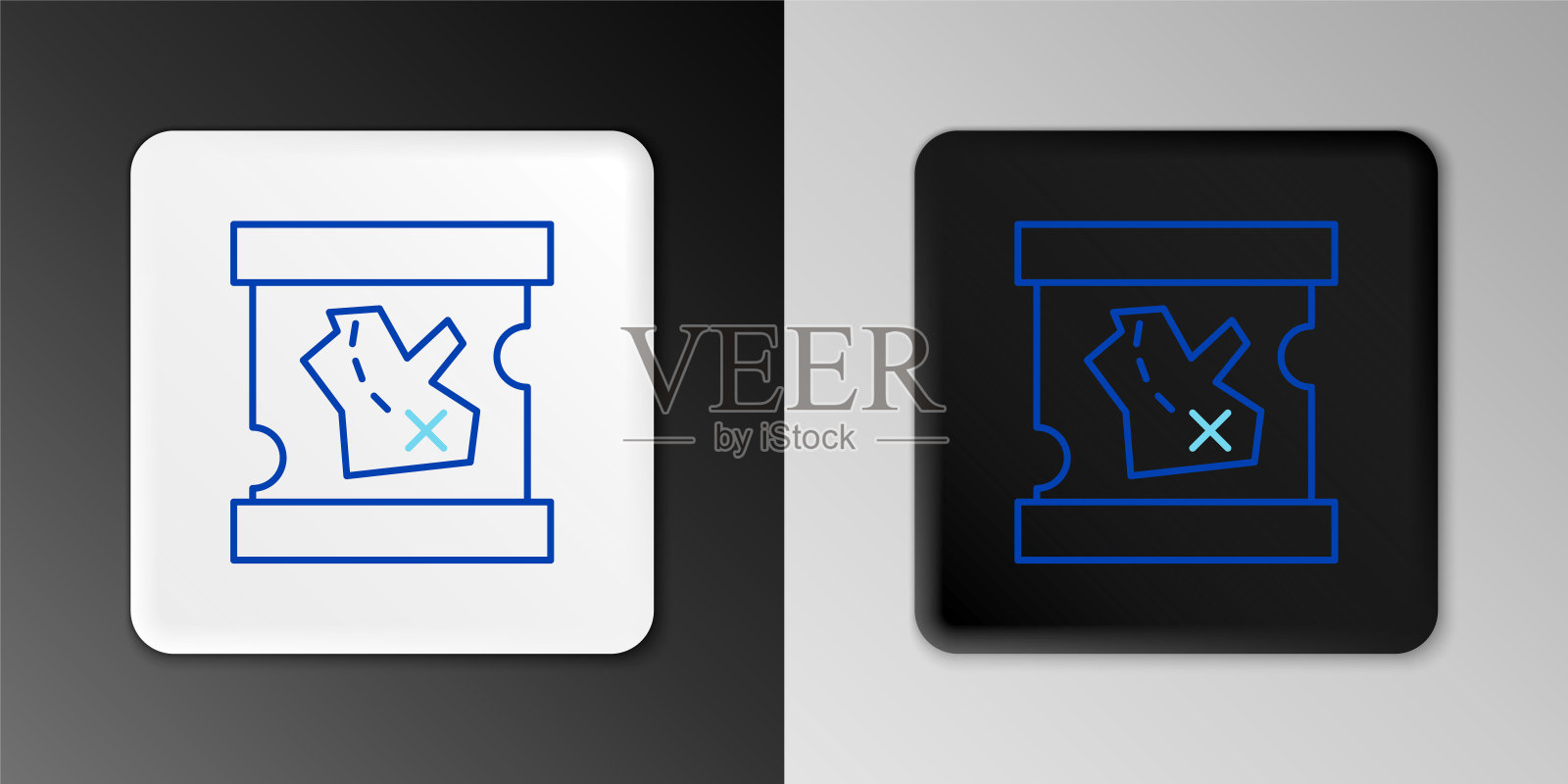 线海盗藏宝图图标孤立的灰色背景。色彩缤纷的轮廓概念。向量插画图片素材