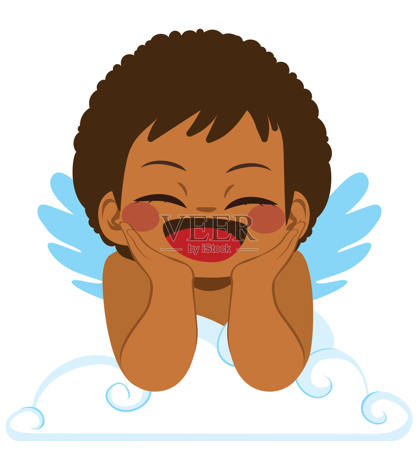 孤独的丘比特在云端微笑插画图片素材