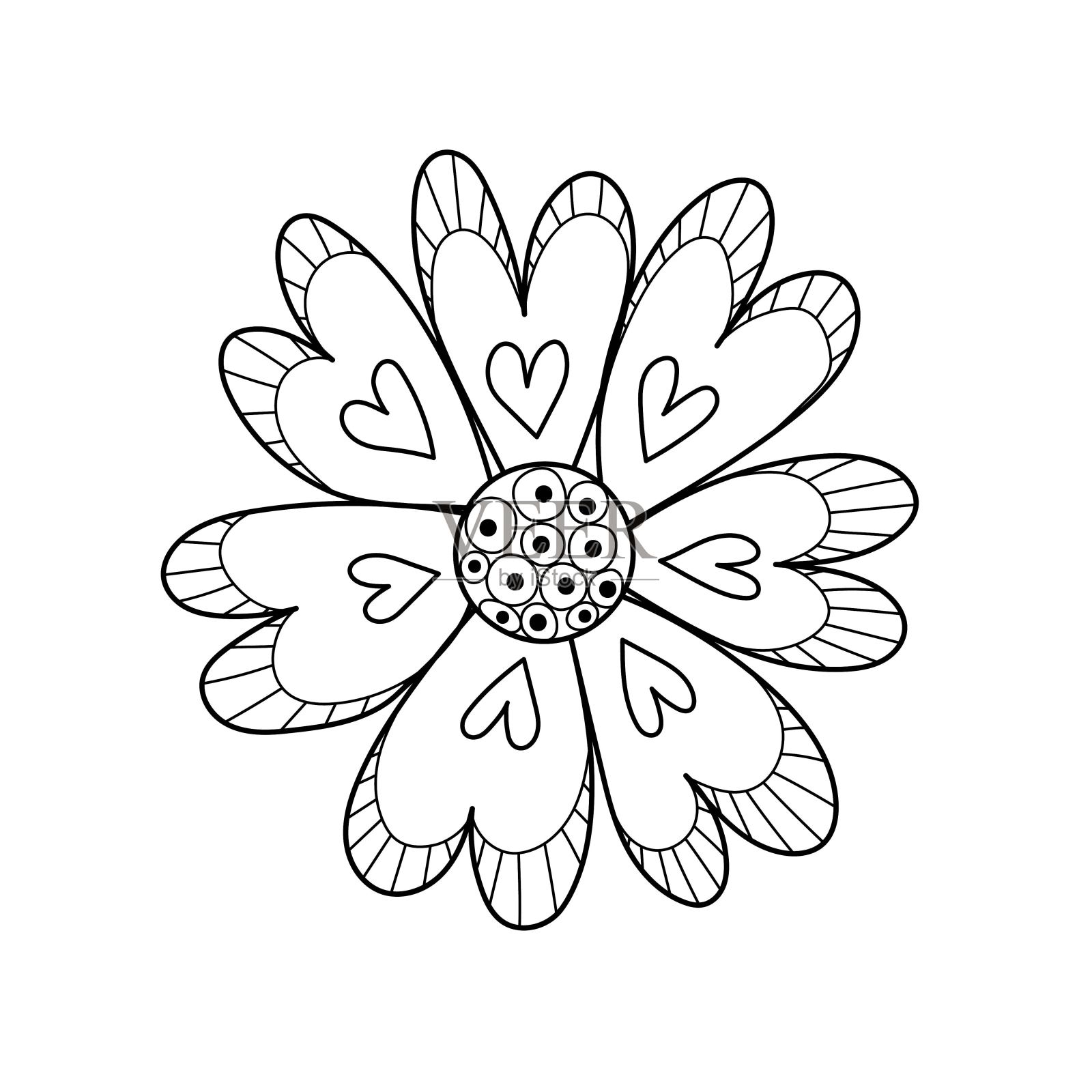 轮廓涂鸦花。黑白花卉装饰插画图片素材