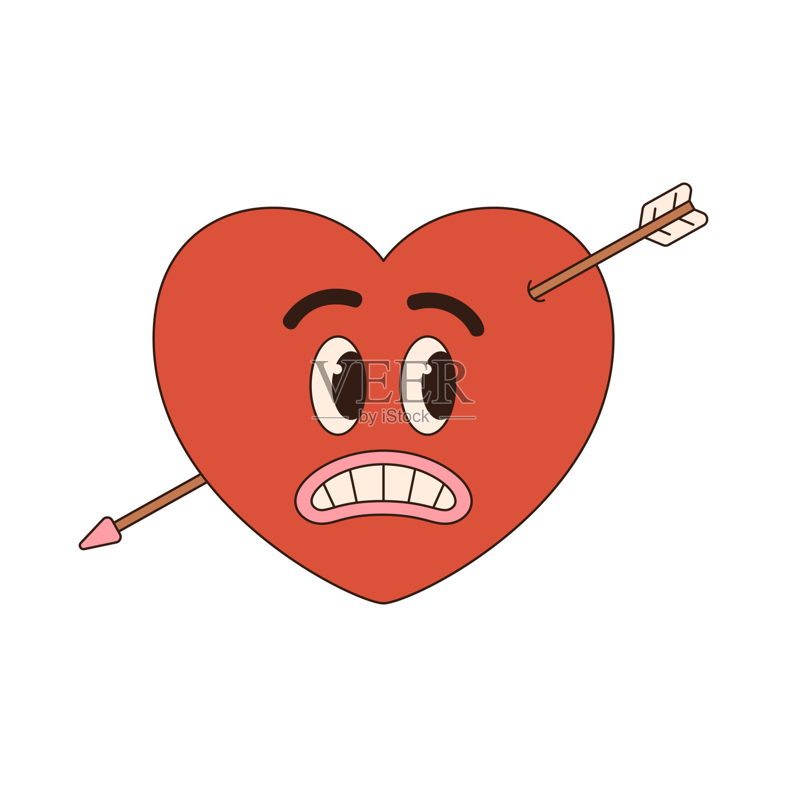 复古卡通情人节元素在时尚的复古60年代70年代的风格。矢量插图。插画图片素材