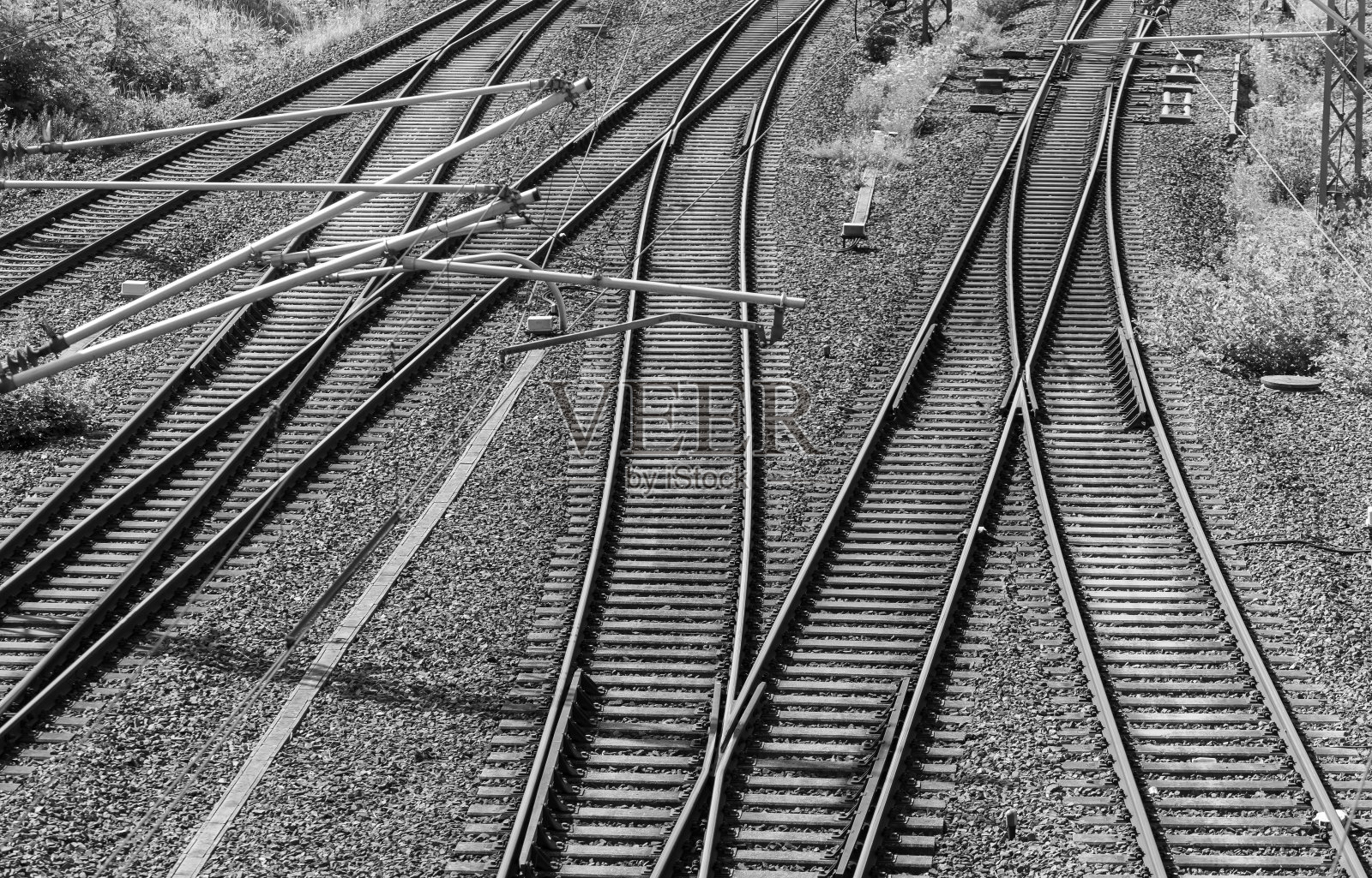 铁路轨道的高角度视图照片摄影图片