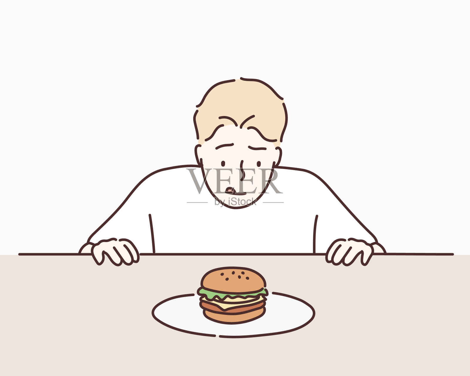 爱吃甜食的人被汉堡包所诱惑。插画图片素材