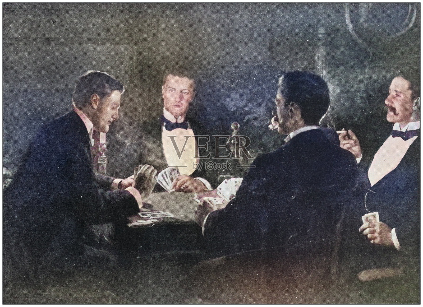 古董画照片:打牌插画图片素材