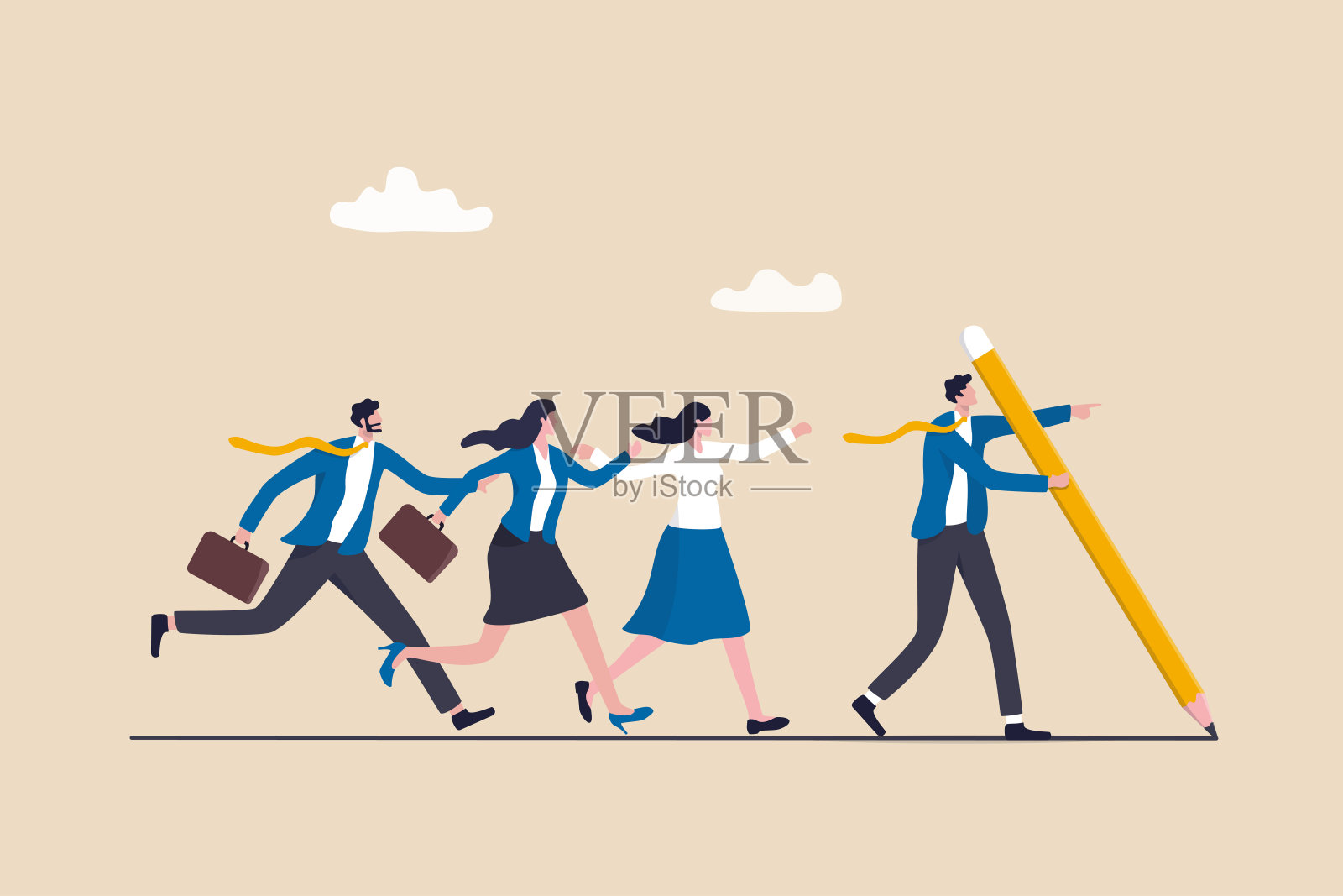 领导者为团队寻找方向，指导或解决方案，管理者创造战略或方法来实现成功，领导赢得概念，商人领导者为员工划定路线，让员工遵循。插画图片素材