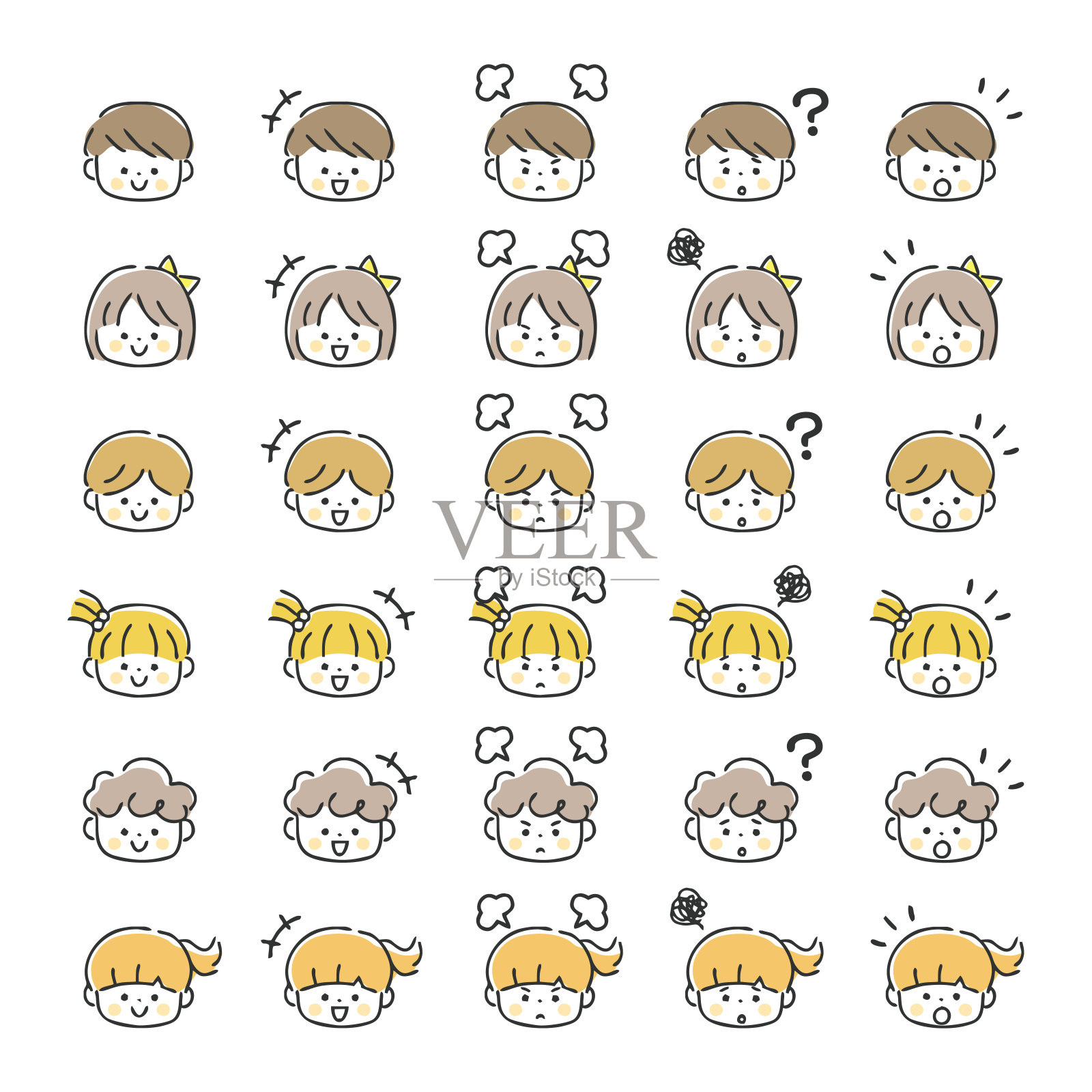 儿童面部表情的图标集合。插画图片素材
