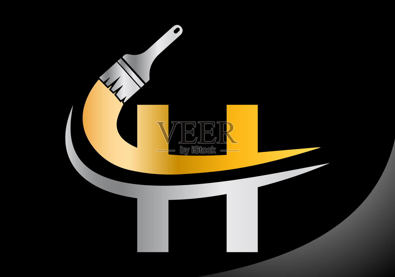 油漆刷与字母H设计模板。初始豪华油漆标志概念模板插画图片素材