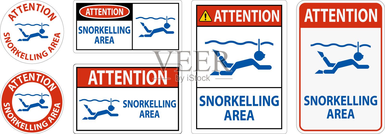 水上安全标志注意-浮潜区插画图片素材