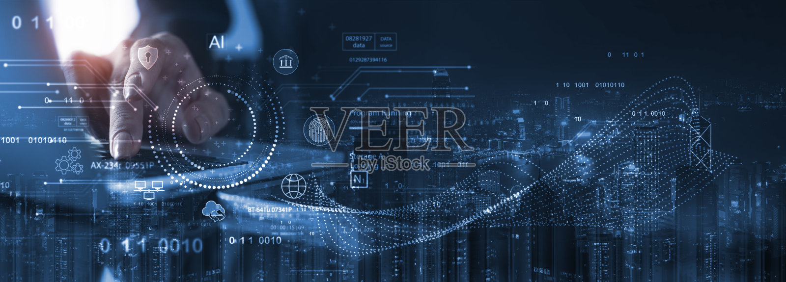 计算机程序员在笔记本电脑上编程，具有人工智能和数据科学，未来技术背景，数字技术，云计算，数据工程，全球互联网网络，物联网照片摄影图片