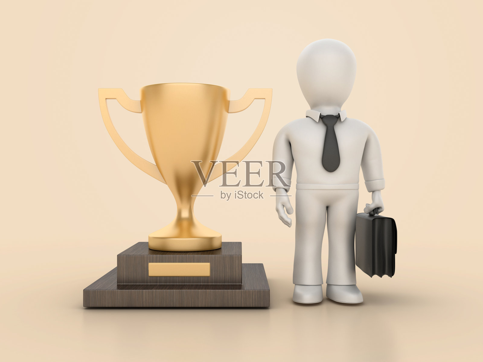 带有卡通人物的3D奖杯照片摄影图片