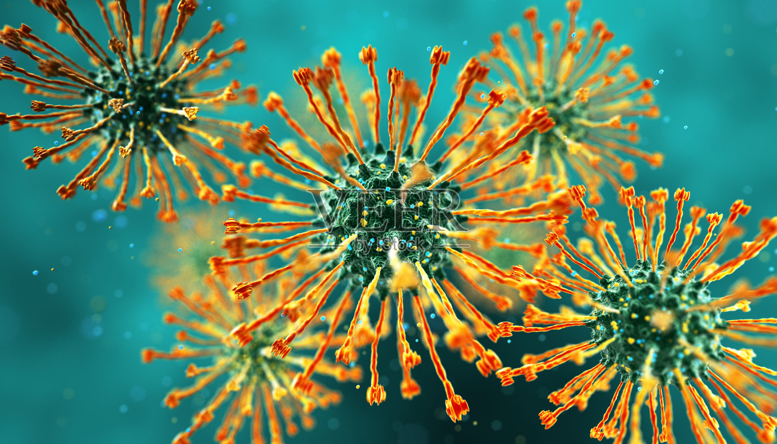 疾病X细胞。绿色背景照片摄影图片