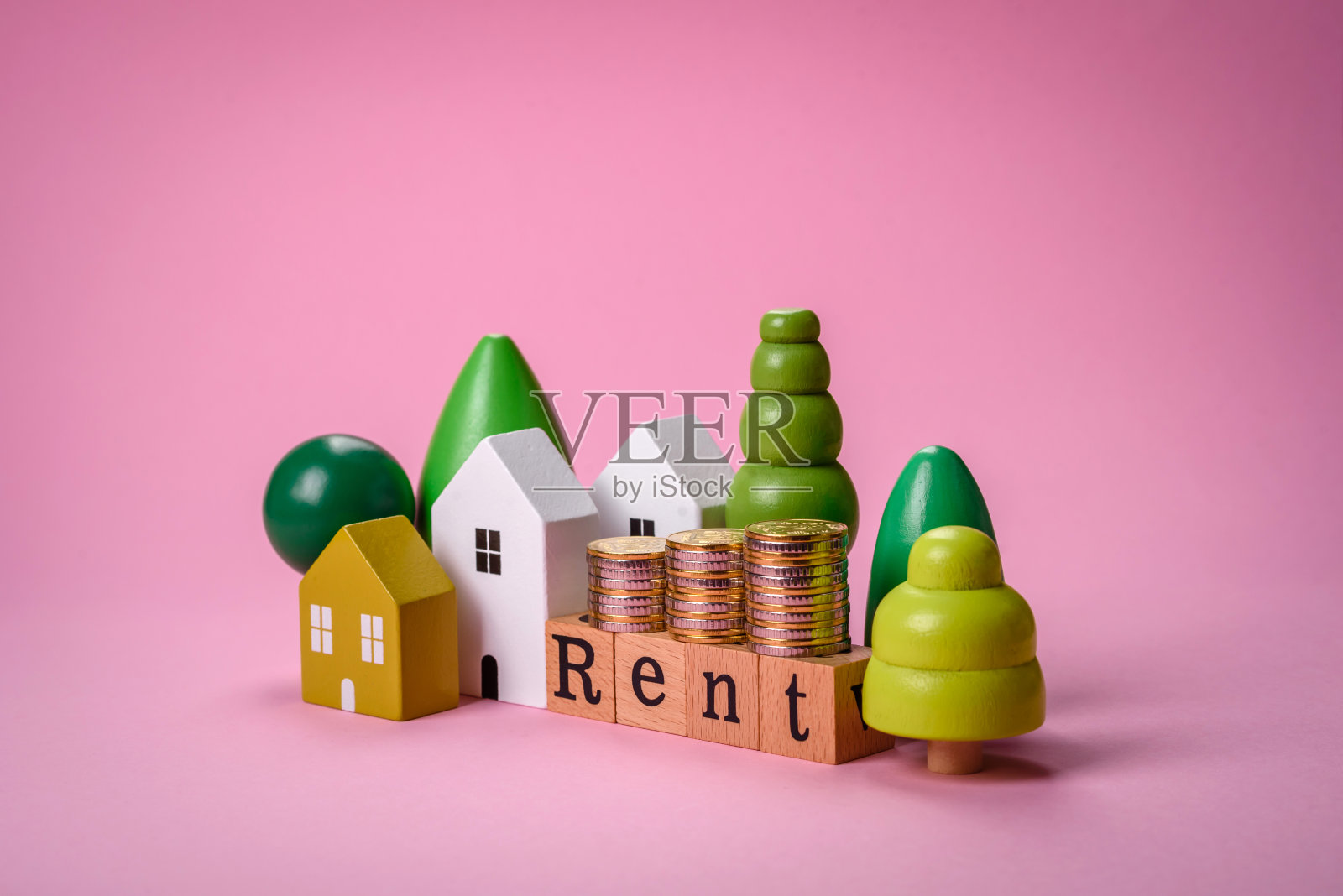 小木屋和出租的铭文。概念出售，出租房地产为一个家庭照片摄影图片