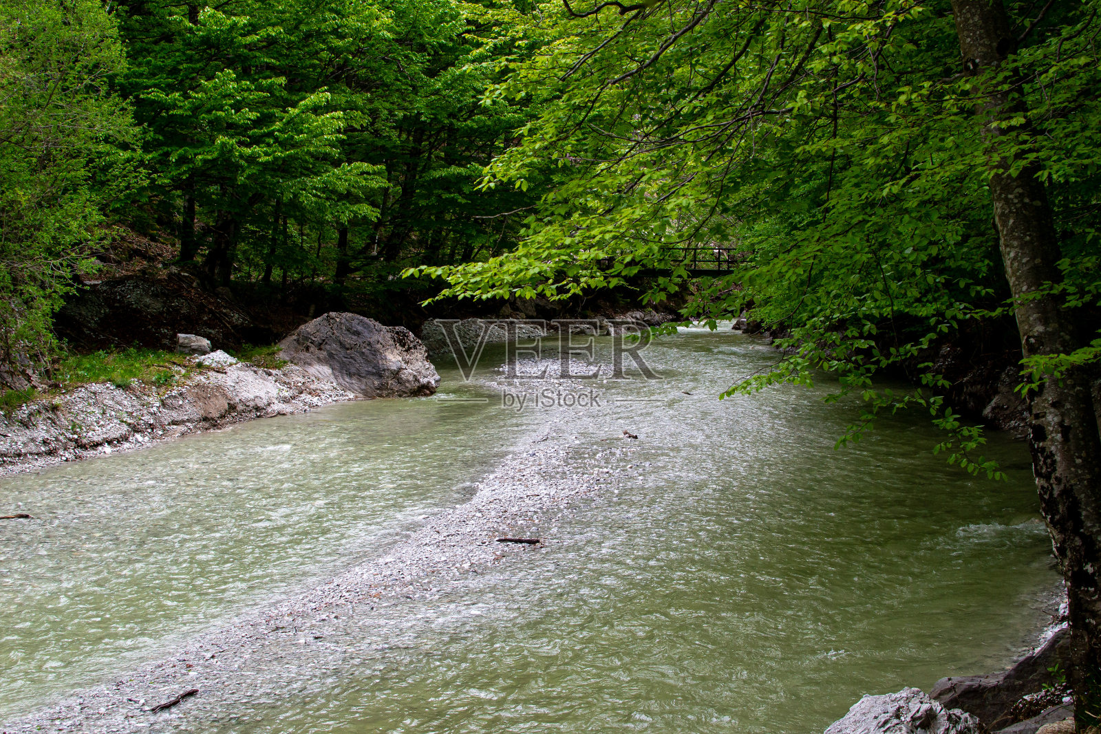 山林里春天融雪后自然形成的小河照片摄影图片
