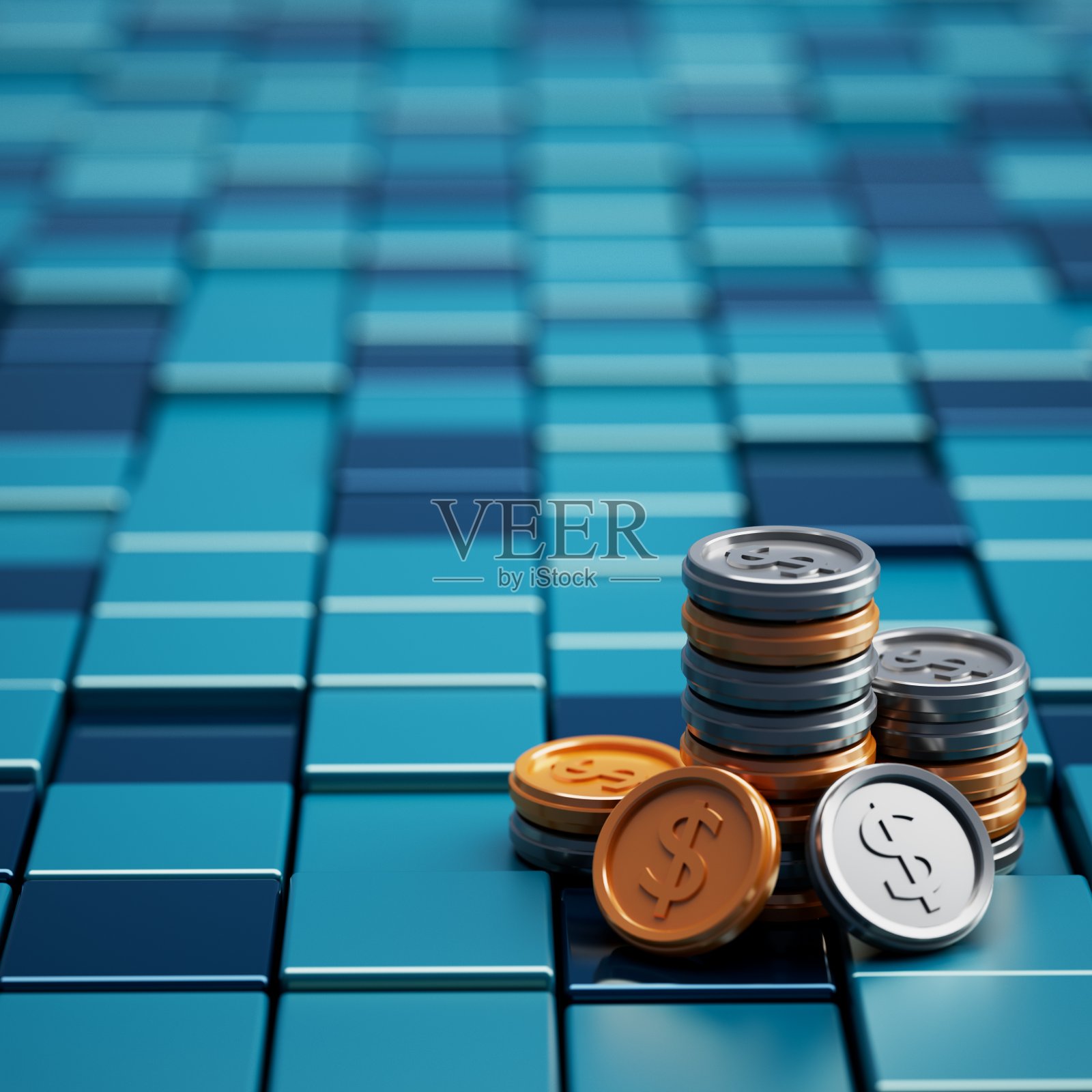 业务技术数字化3D概念。硬币货币设计。3 d演示。照片摄影图片