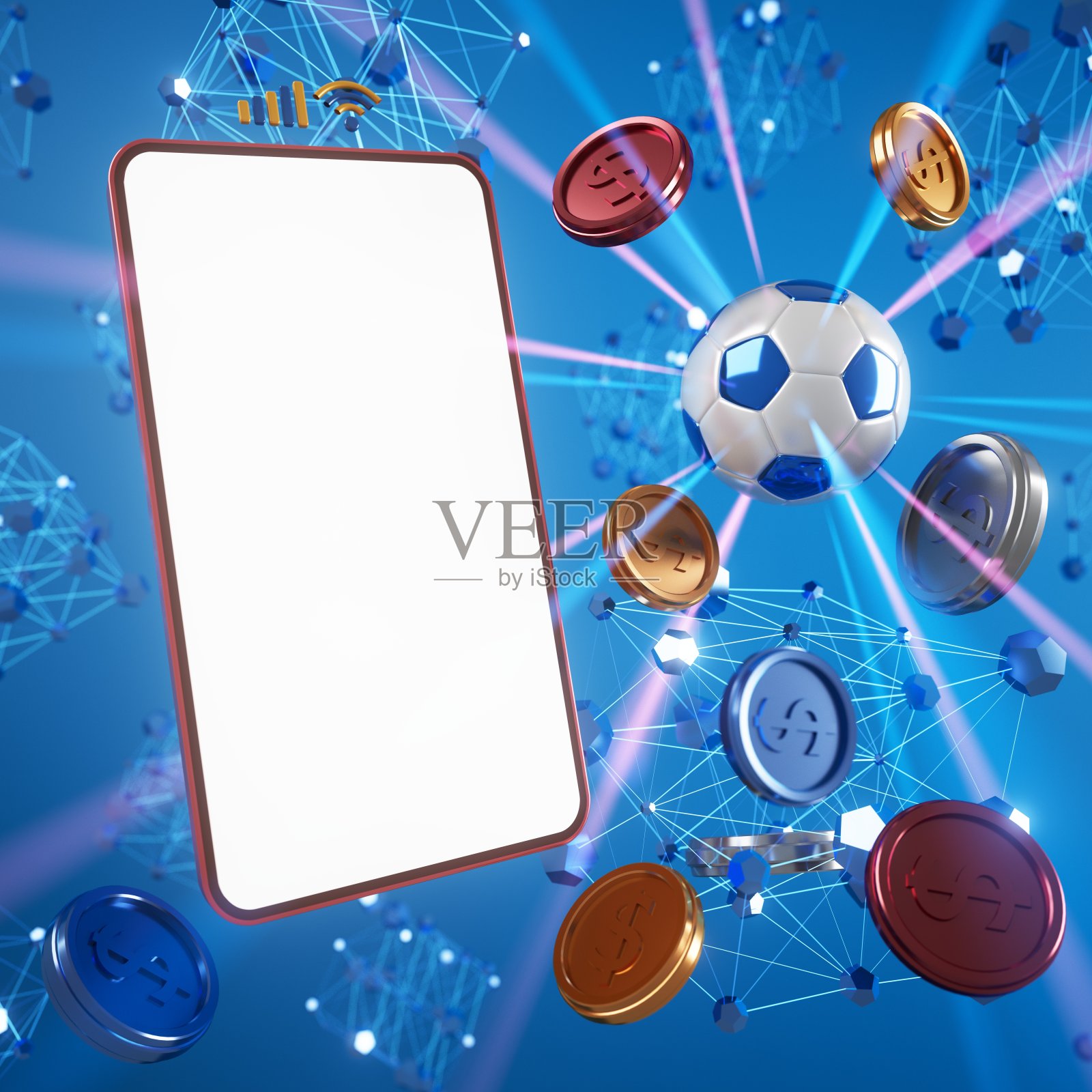 3d足球物体设计。现实的呈现。抽象的未来背景。照片摄影图片