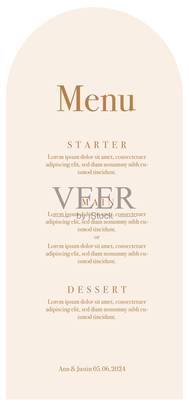 婚礼菜单卡。豪华晚餐菜单。插画图片素材