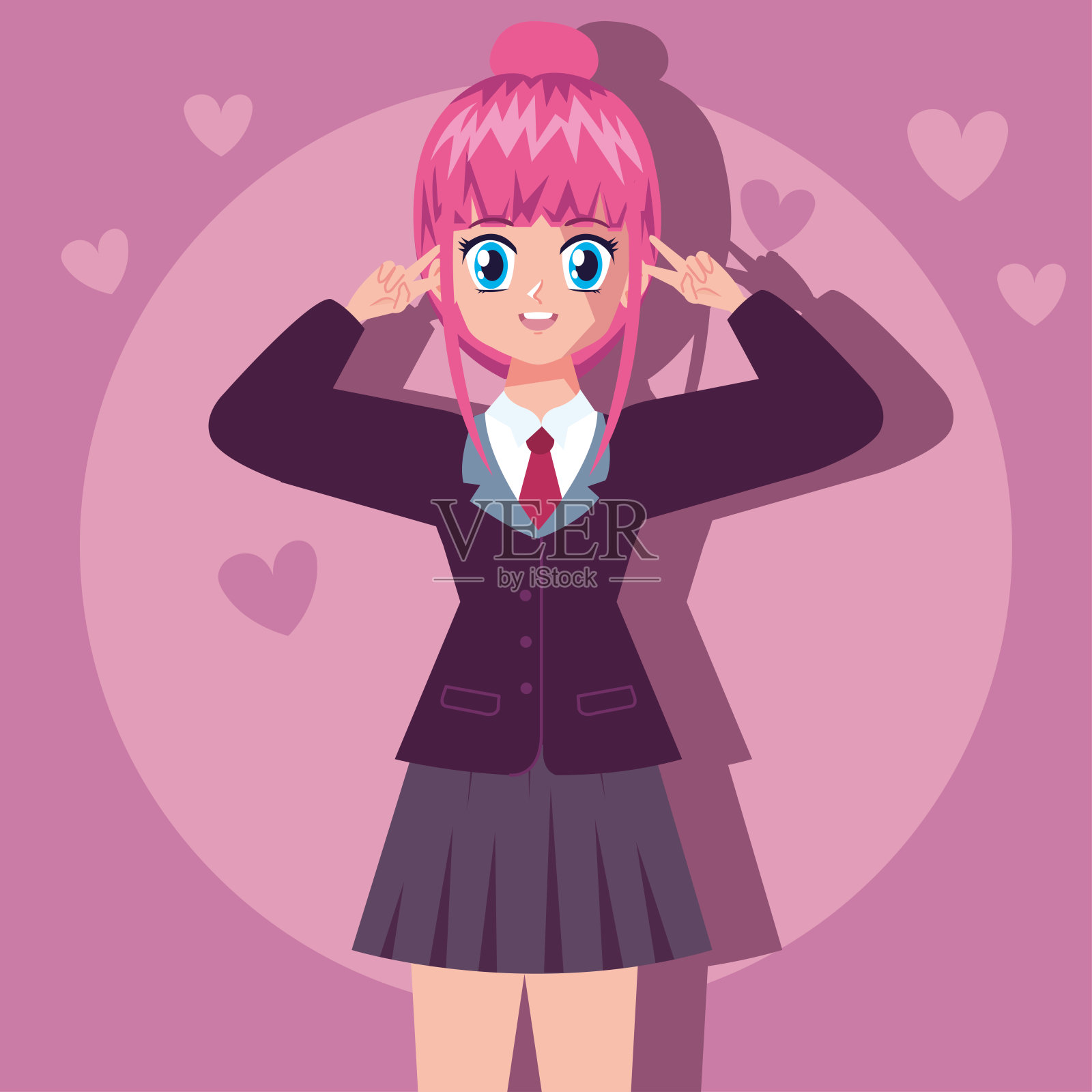 动画粉色头发的心形女孩插画图片素材