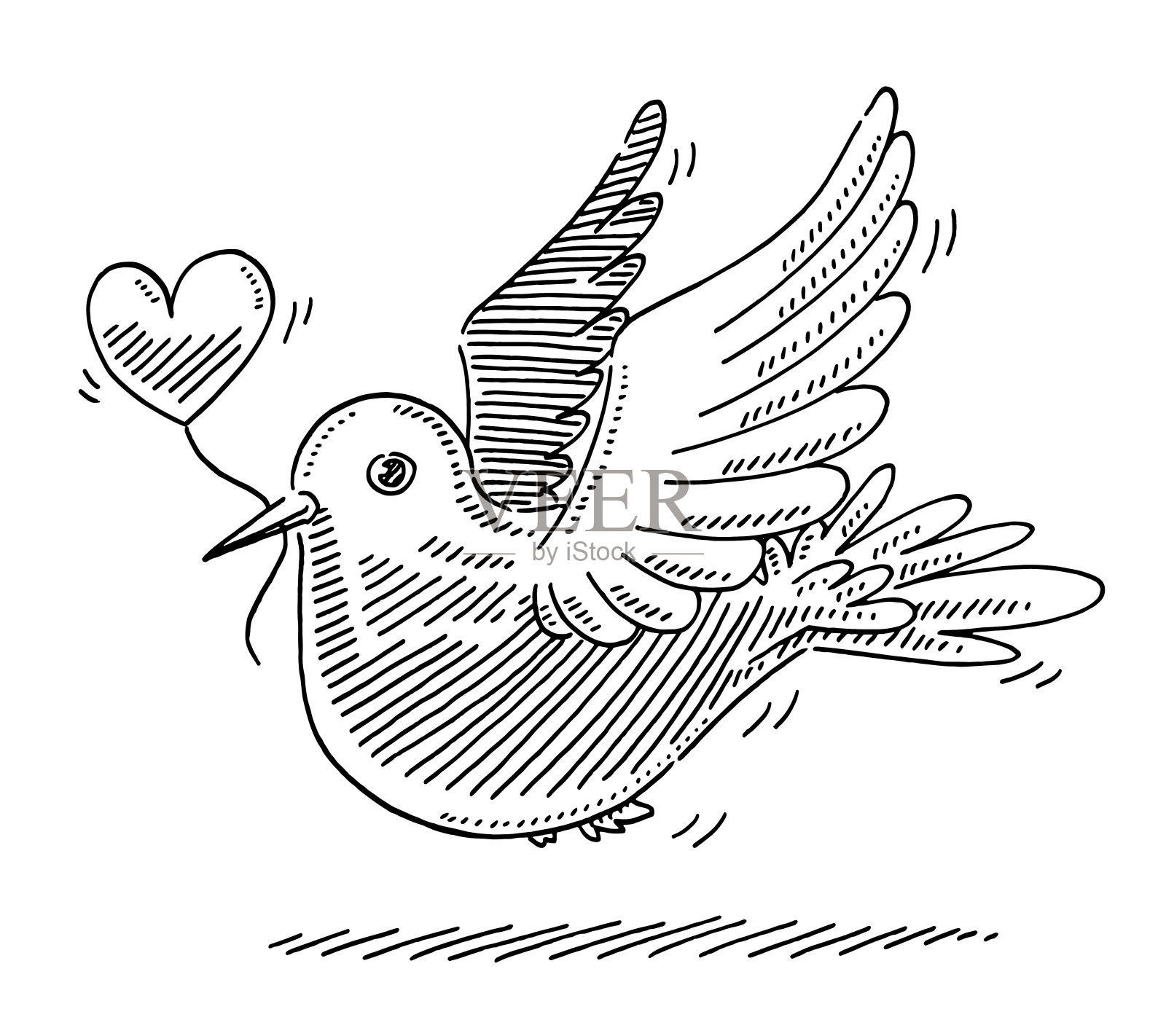 鸽子与爱气球绘图插画图片素材
