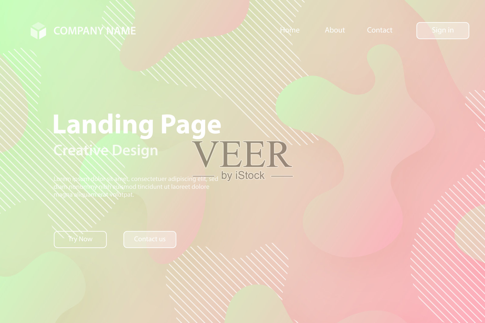 登陆页面模板-粉红色渐变背景上具有流体形状的抽象设计插画图片素材
