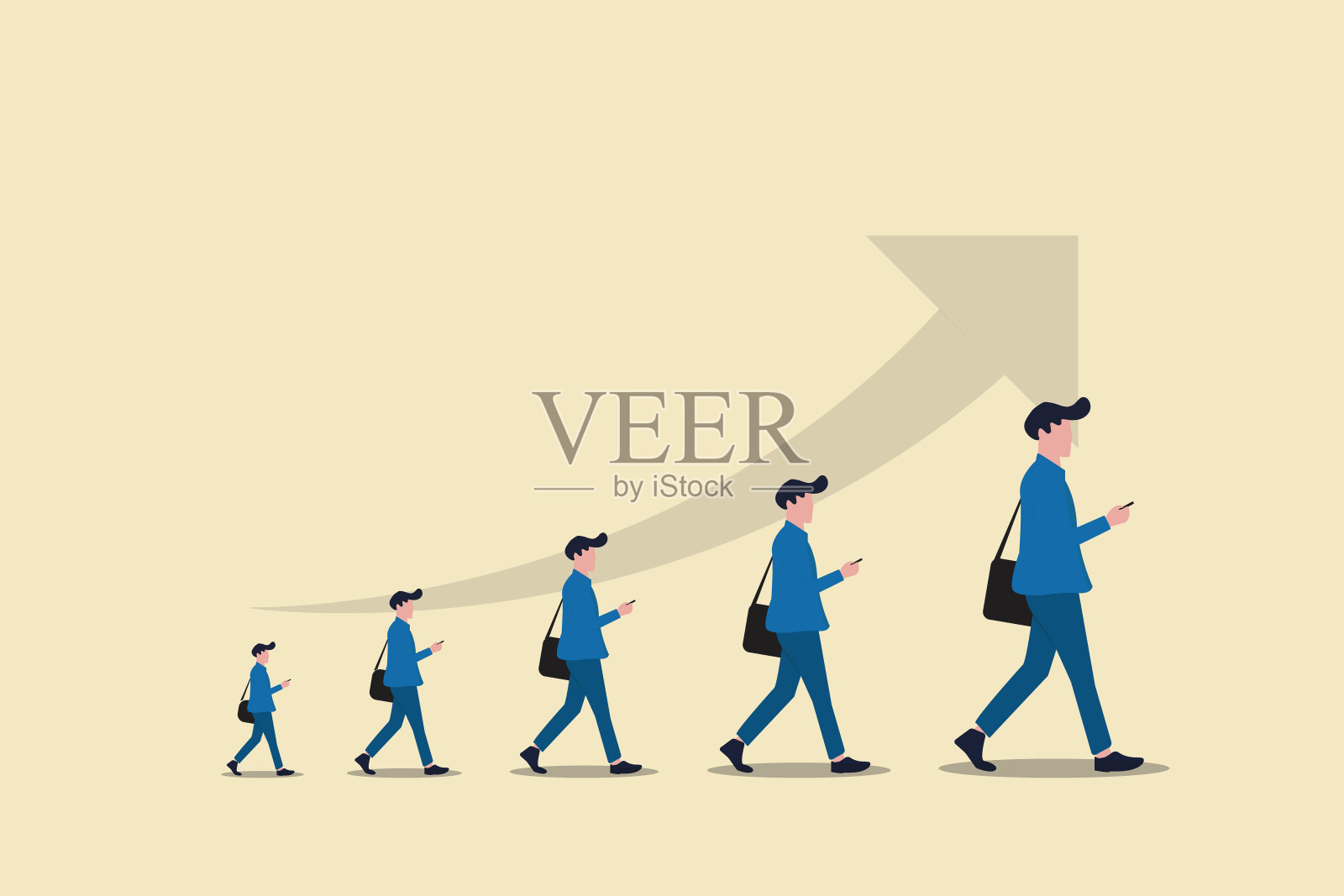 雇员或商人向上的箭头。业务增长和改进的概念，目标是高利润，股票市场和成功插画图片素材