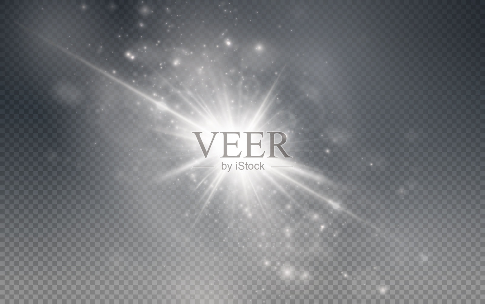 一组现实的矢量白色星星。集合向量太阳png。白色喇叭裤带亮点。插画图片素材