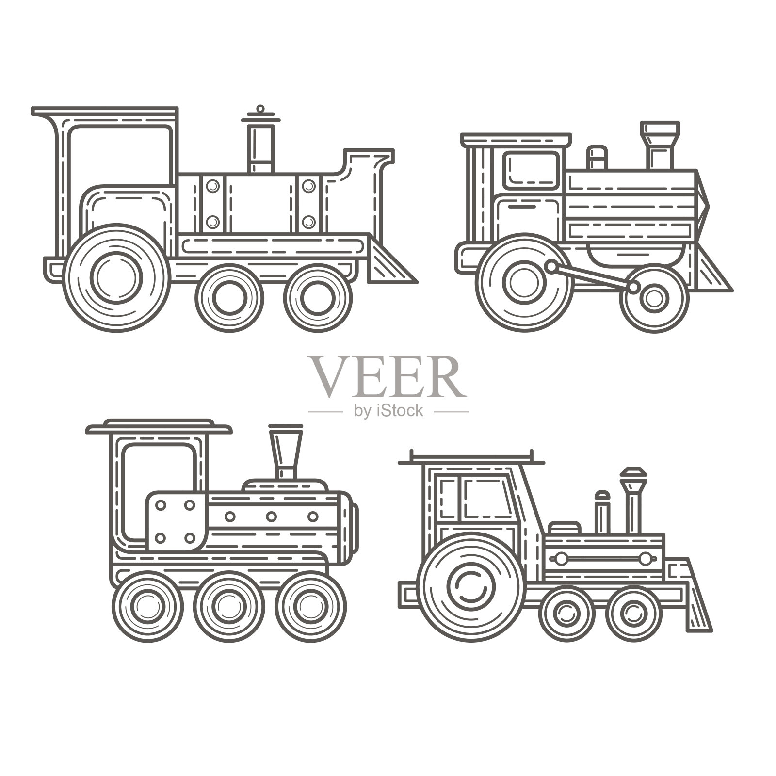 复古火车套装。火车头。插画图片素材